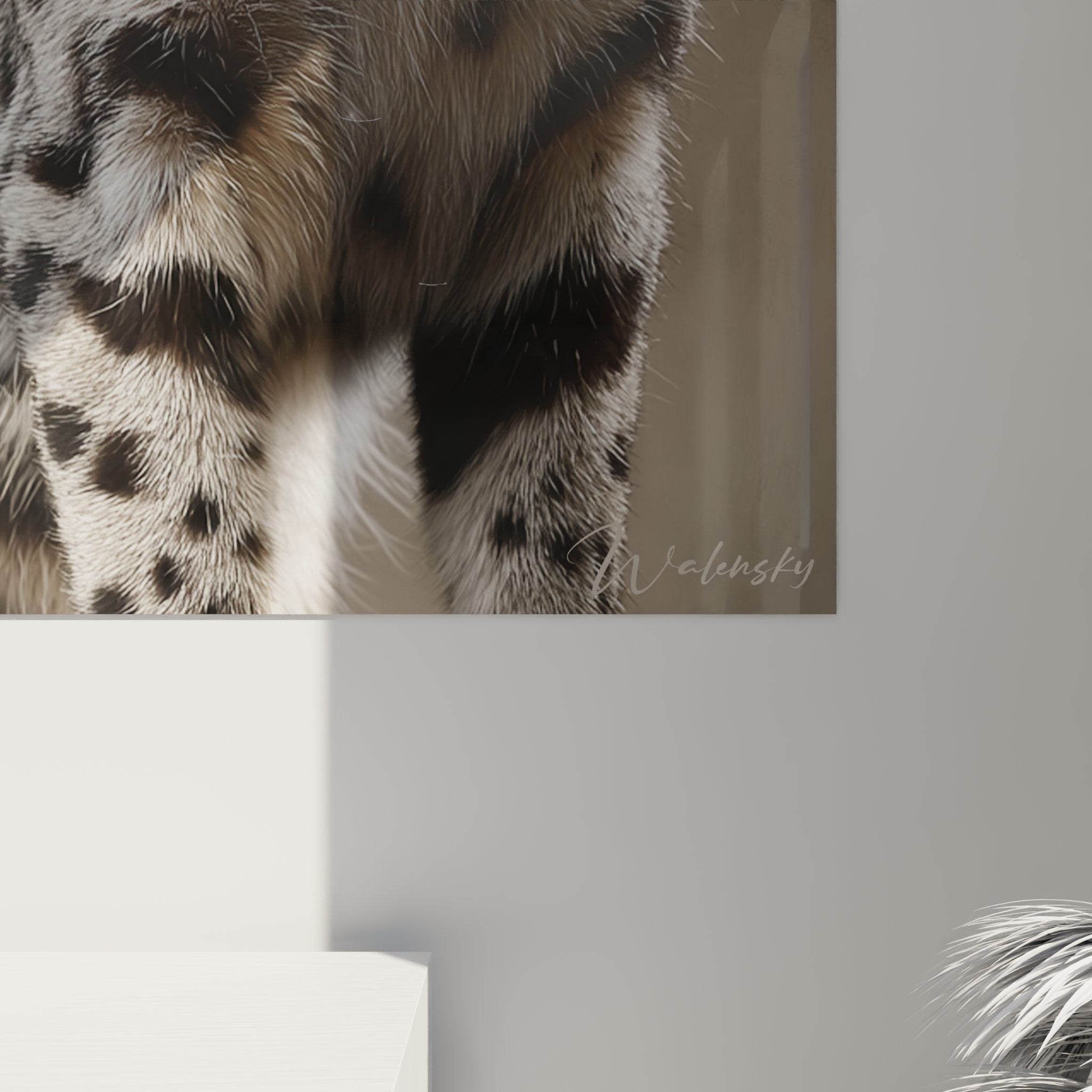 Vue d'ensemble tableau mural chat Savannah portrait, effet décoratif dans intérieur contemporain