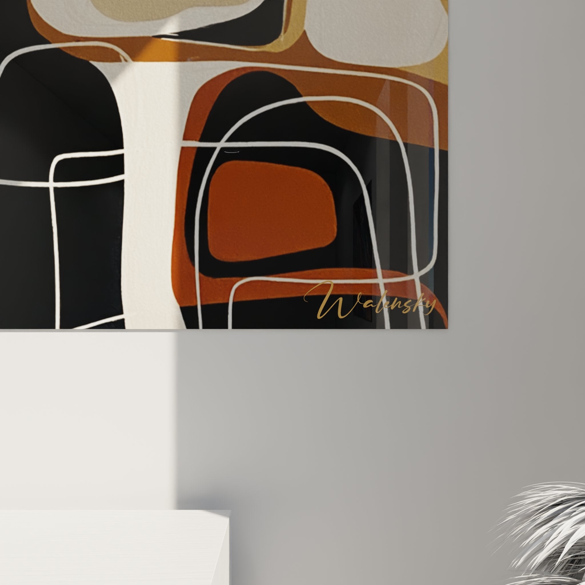 Vista d'insieme quadro motivi organici africani composizione cellulare arte contemporanea murale decorativa