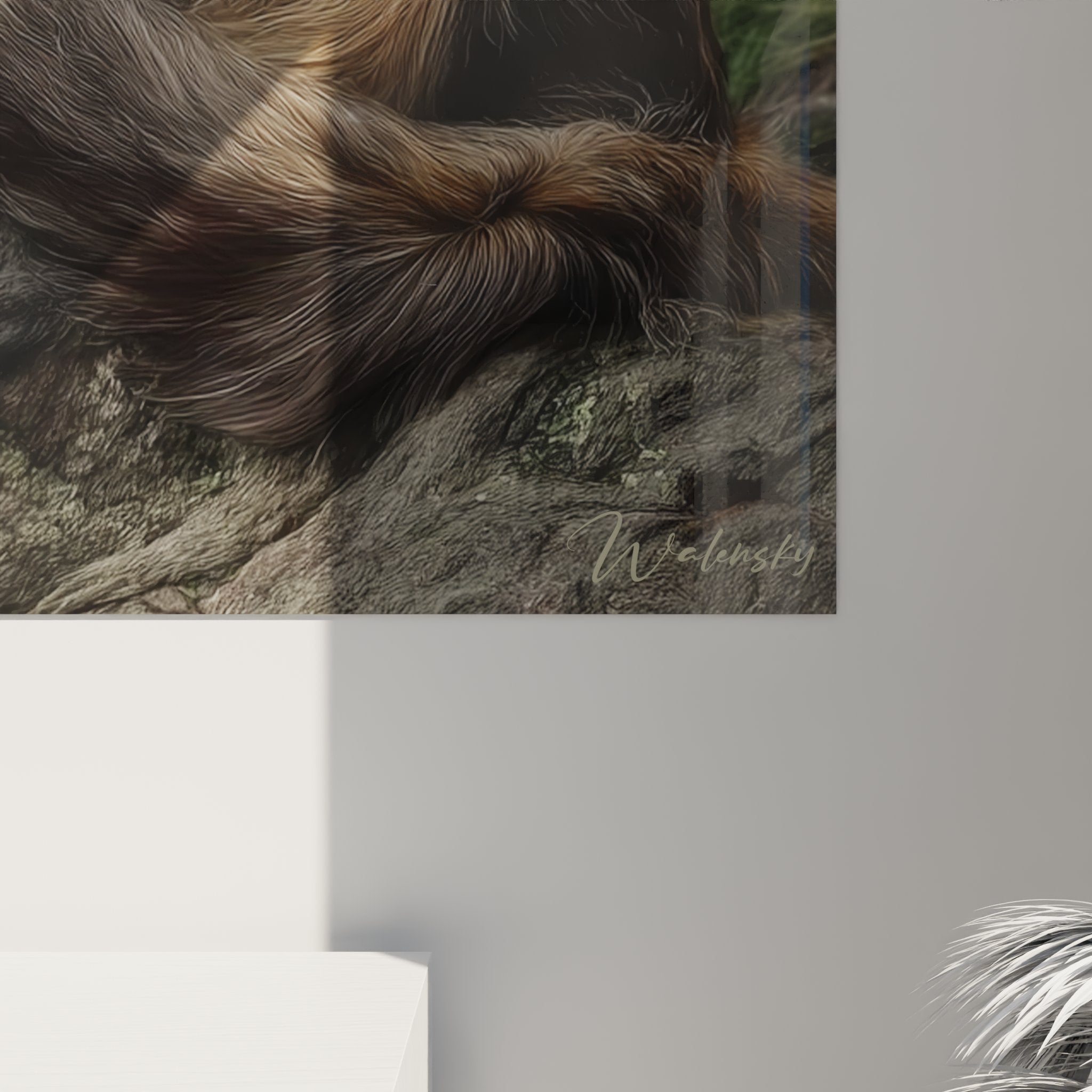Vue d'ensemble du tableau mural chat American Bobtail format portrait sur fond montagneux atmospherique