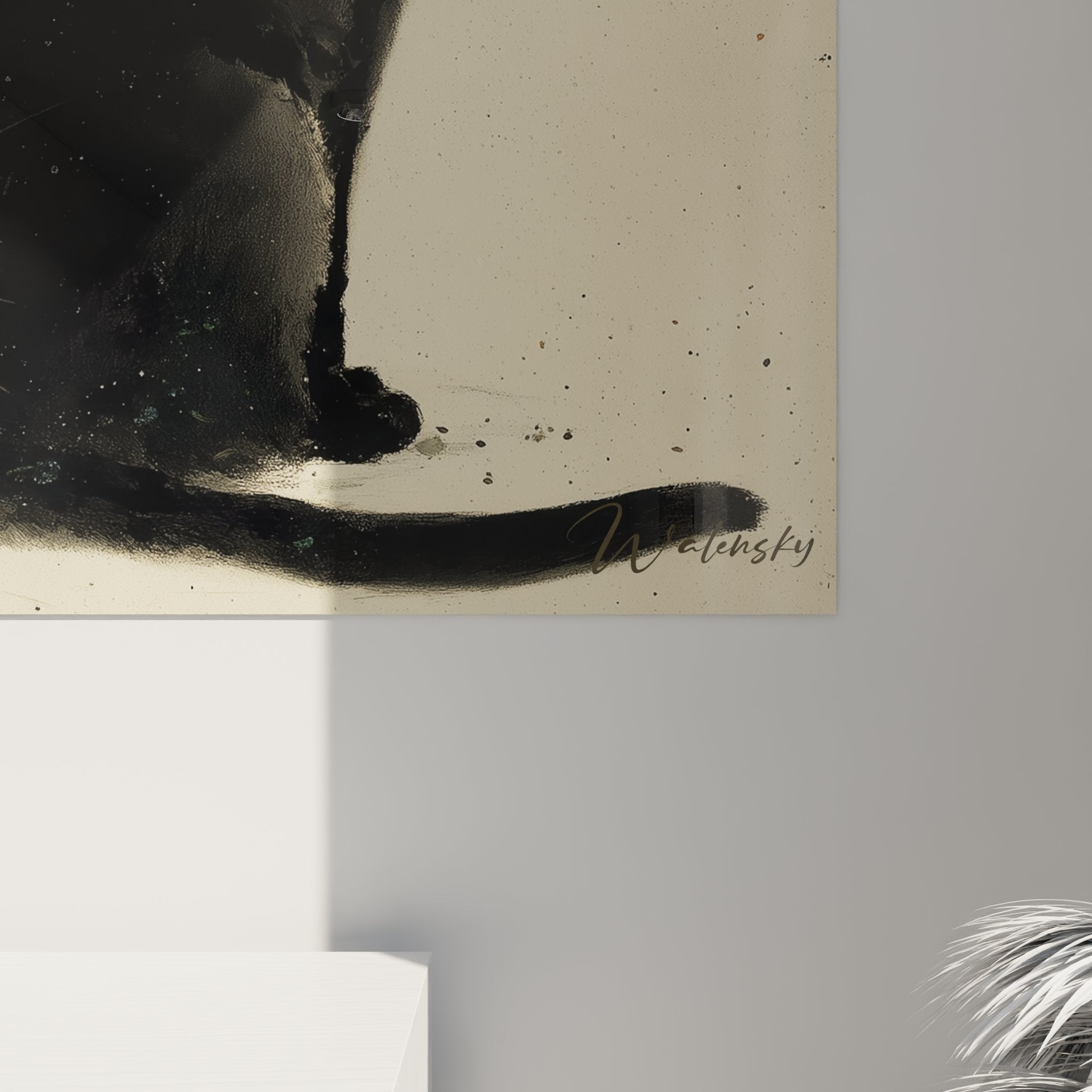 Perspektivische Ansicht Wandbild schwarze Katze Bambus Innenraum Dekoration japanischer Zen-Stil