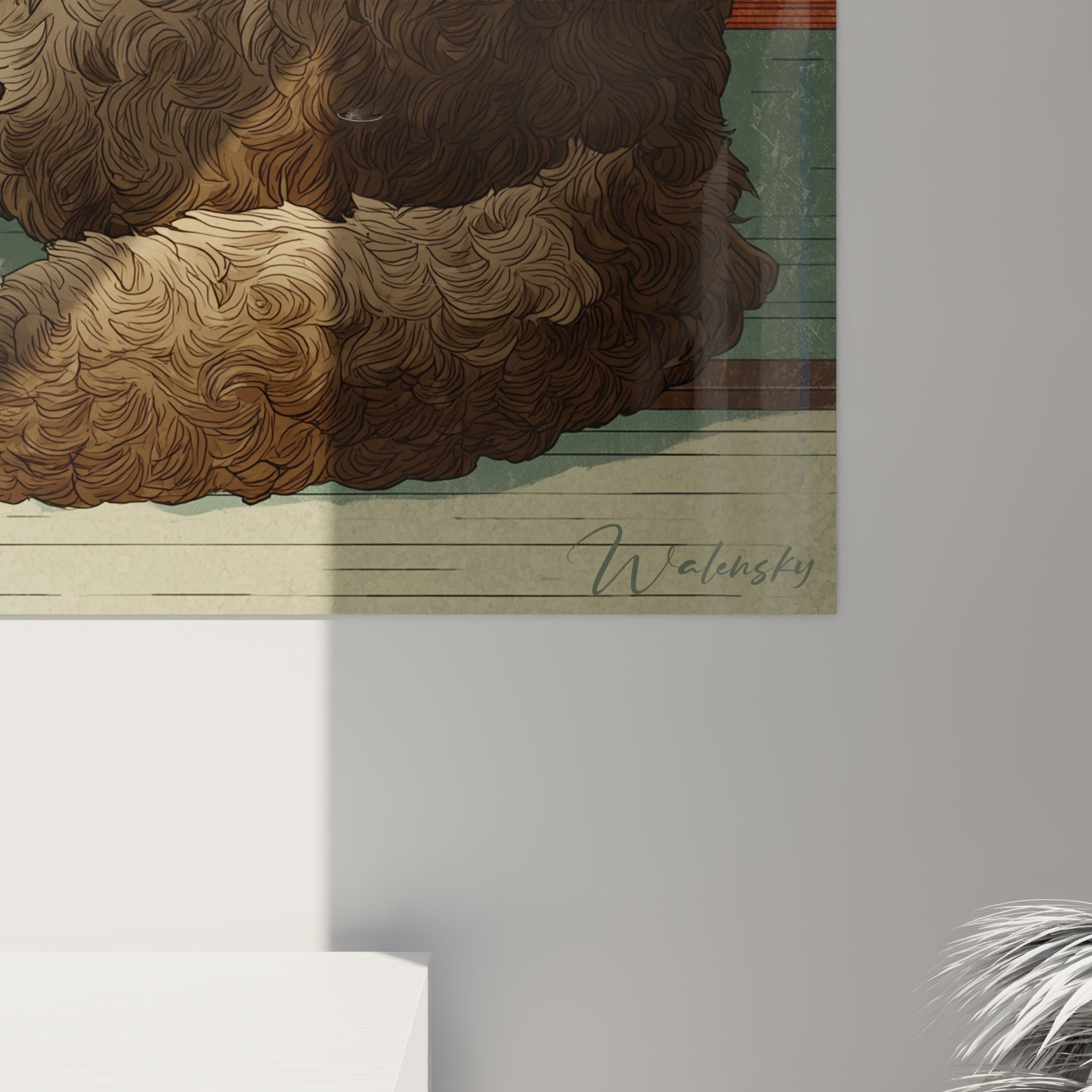 Vue ensemble tableau mural chat Selkirk Rex decoration interieure style oriental zen