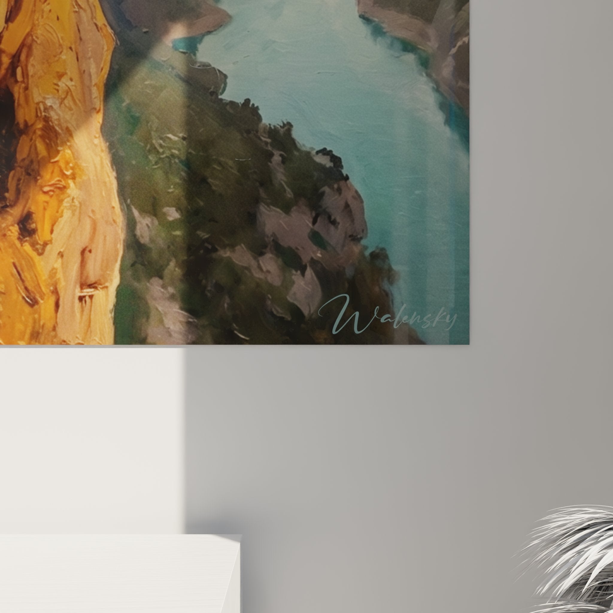 Vue ensemble tableau mural escalade canyon accroche au mur decoration interieure sport extreme