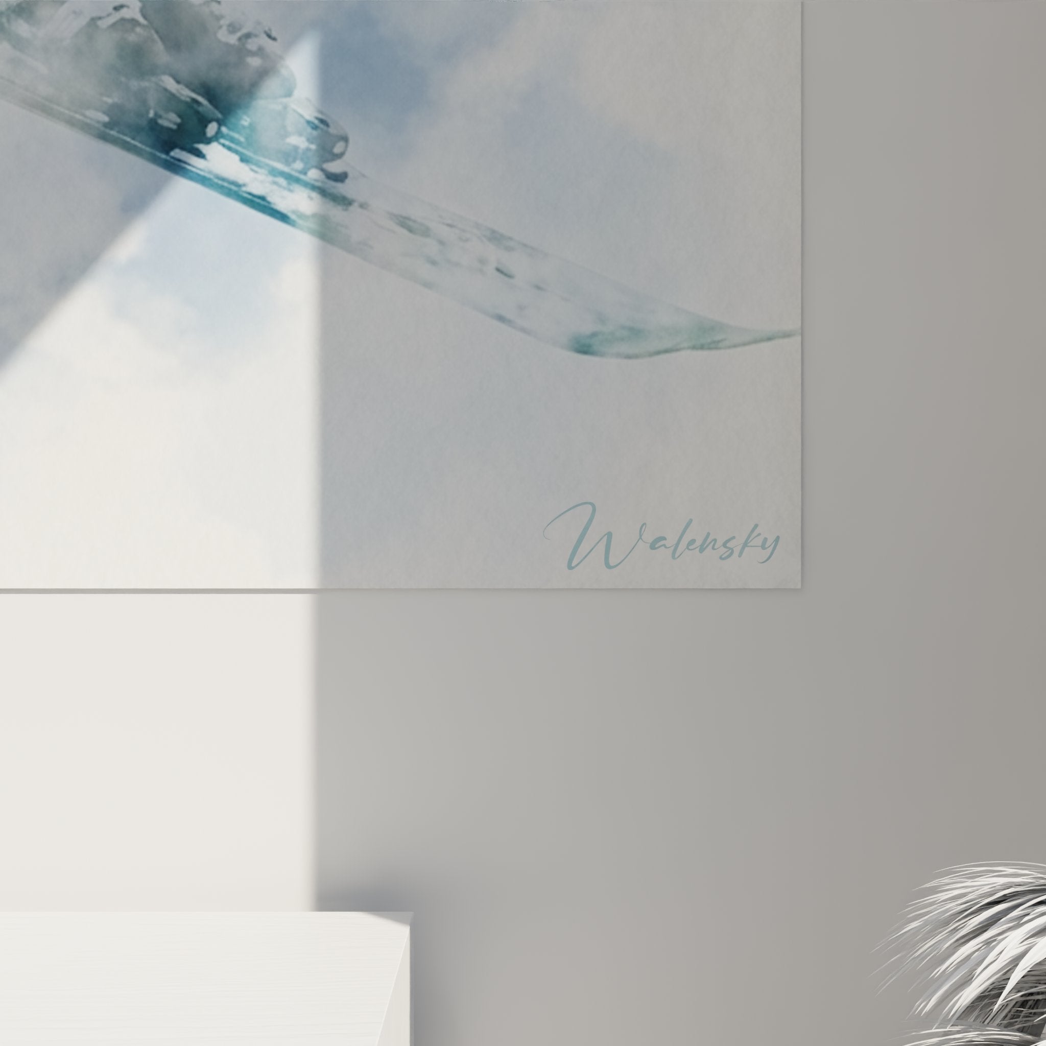 Vue d'ensemble tableau mural skieur double exposition accroche dans interieur contemporain decoration ski