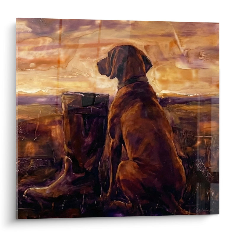 Red Dog Painting Contemplating the Horizon with Boots - Silent Loyalty - Vizsla Edition