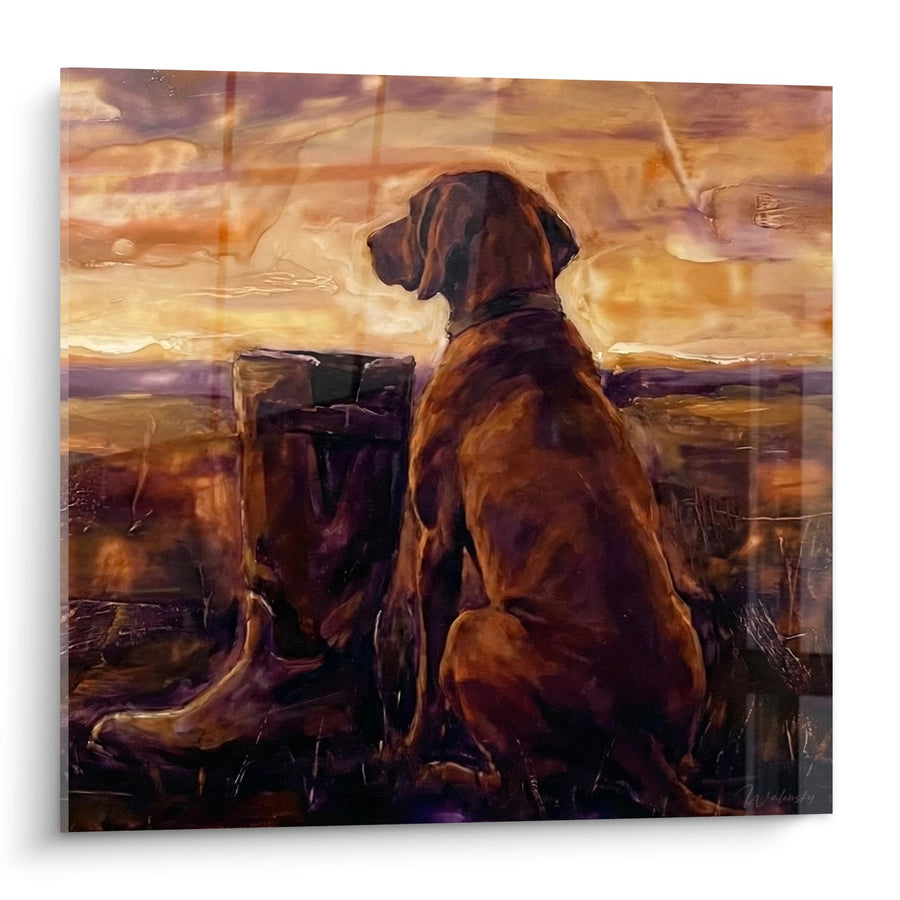 Tableau Chien Roux Contemplant l'Horizon avec ses Bottes - Fidélité Silencieuse - Edition Vizsla