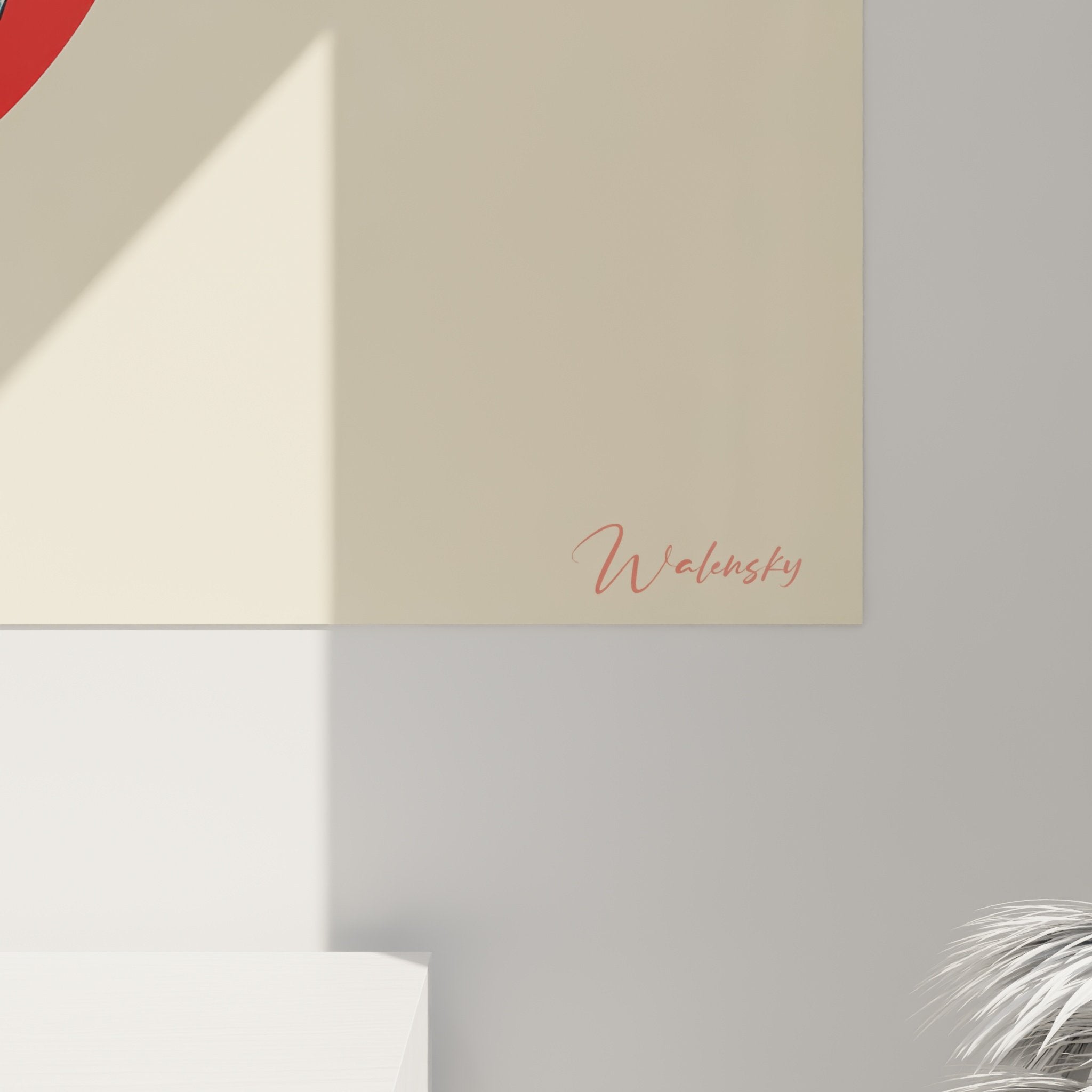 Vue ensemble tableau dalmatien moderne salon décoration murale rouge noir blanc géométrique contemporain