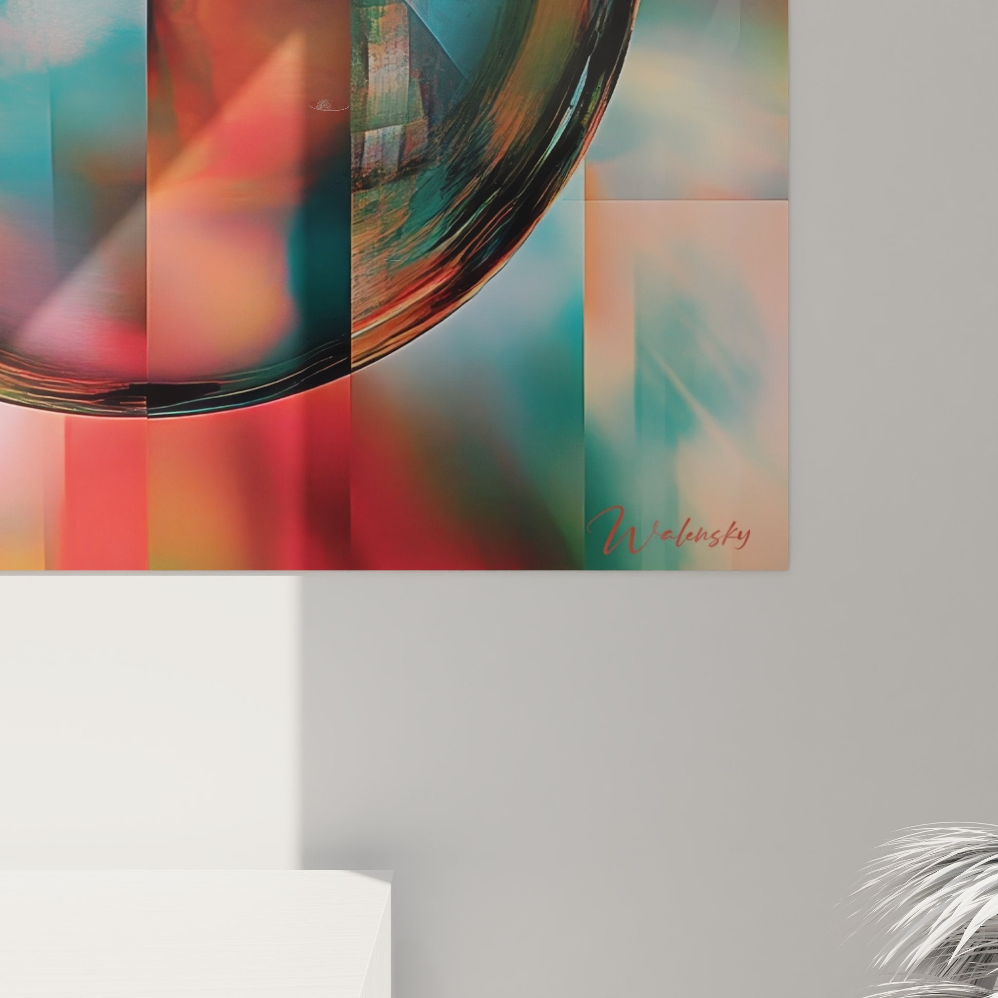 Vue ensemble tableau mural art géométrique abstrait sphère optique décoration moderne
