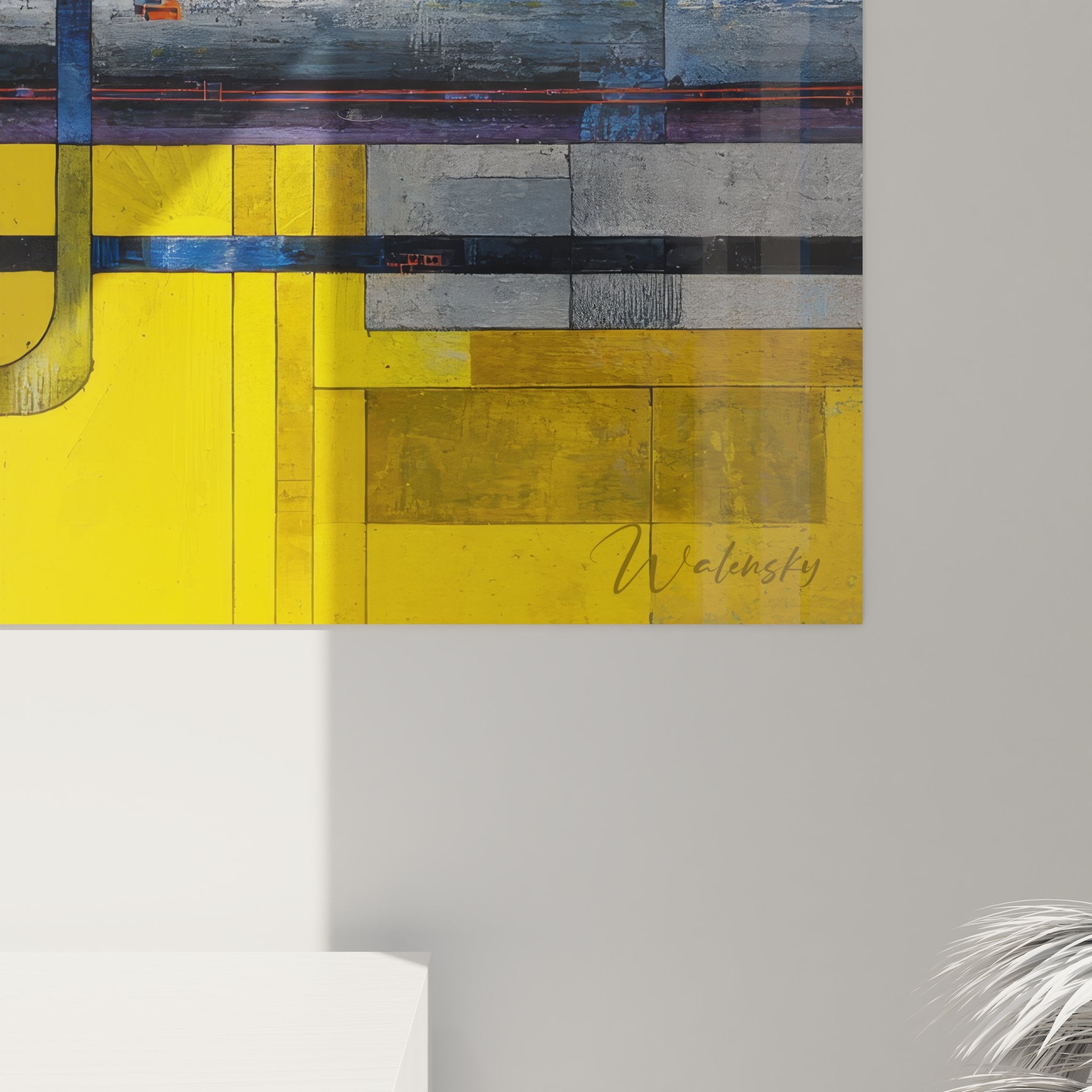 Vue ensemble tableau art industriel avec composition abstraite machines et engrenages stylisés