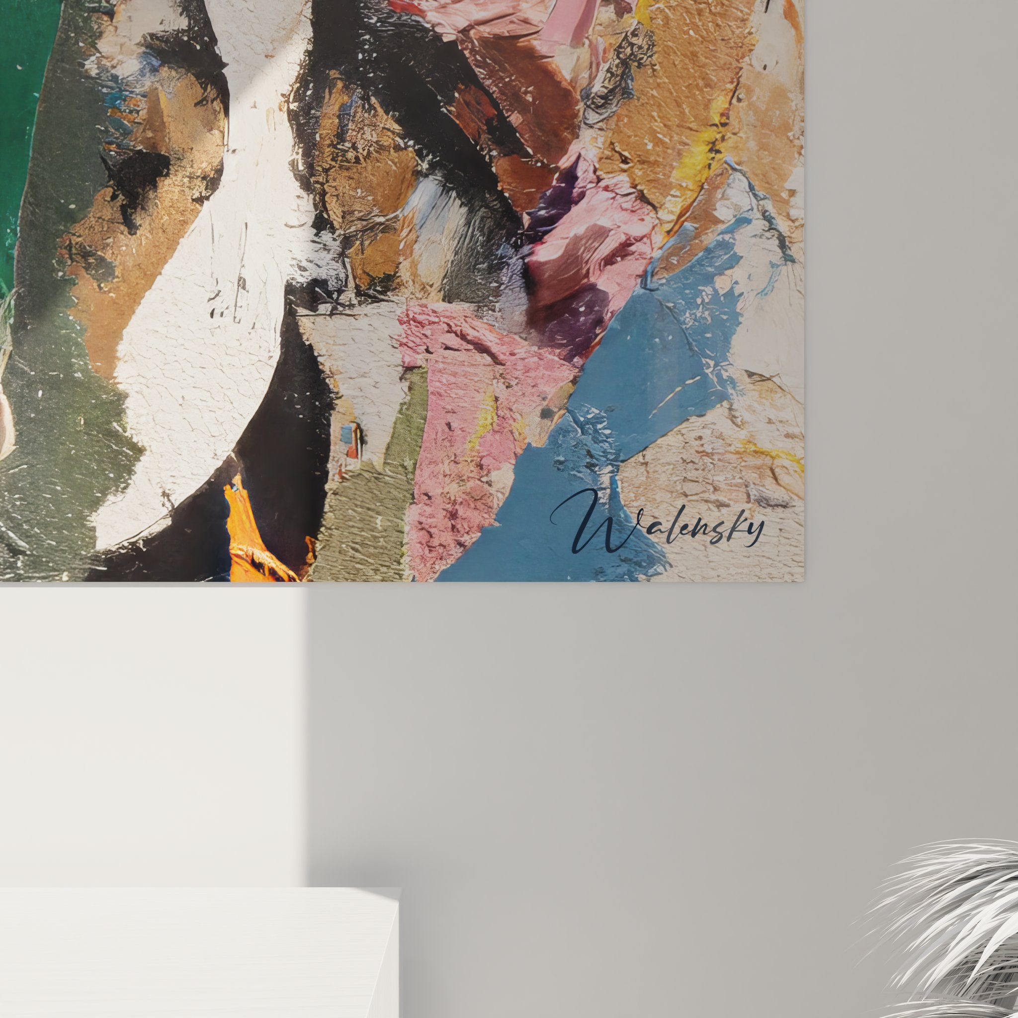 Vue ensemble tableau mural abstrait multicolore dans intérieur moderne style contemporain