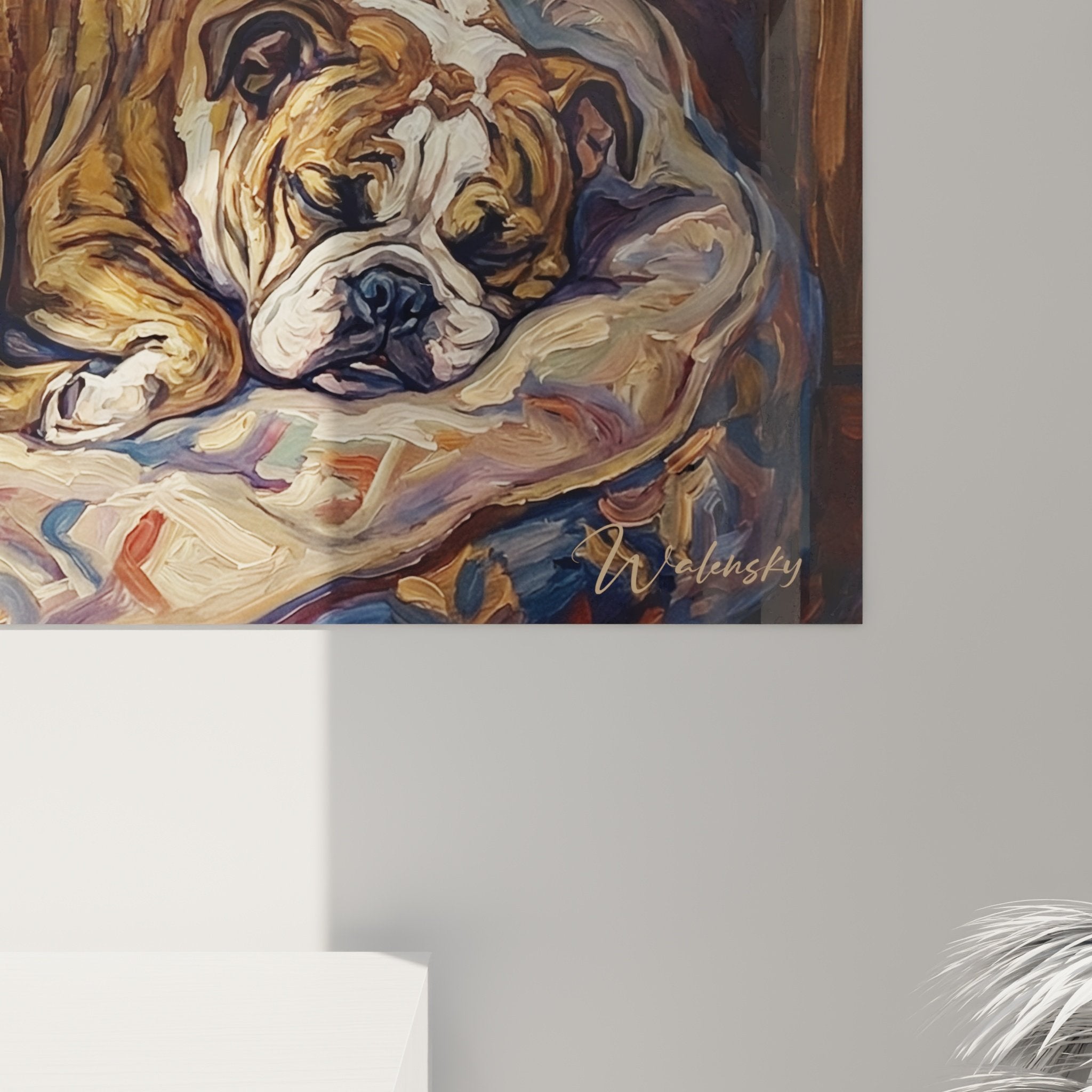 Gesamtansicht Boston Terrier Gemälde Wandkunst bunte Wirbel moderne Innenausstattung