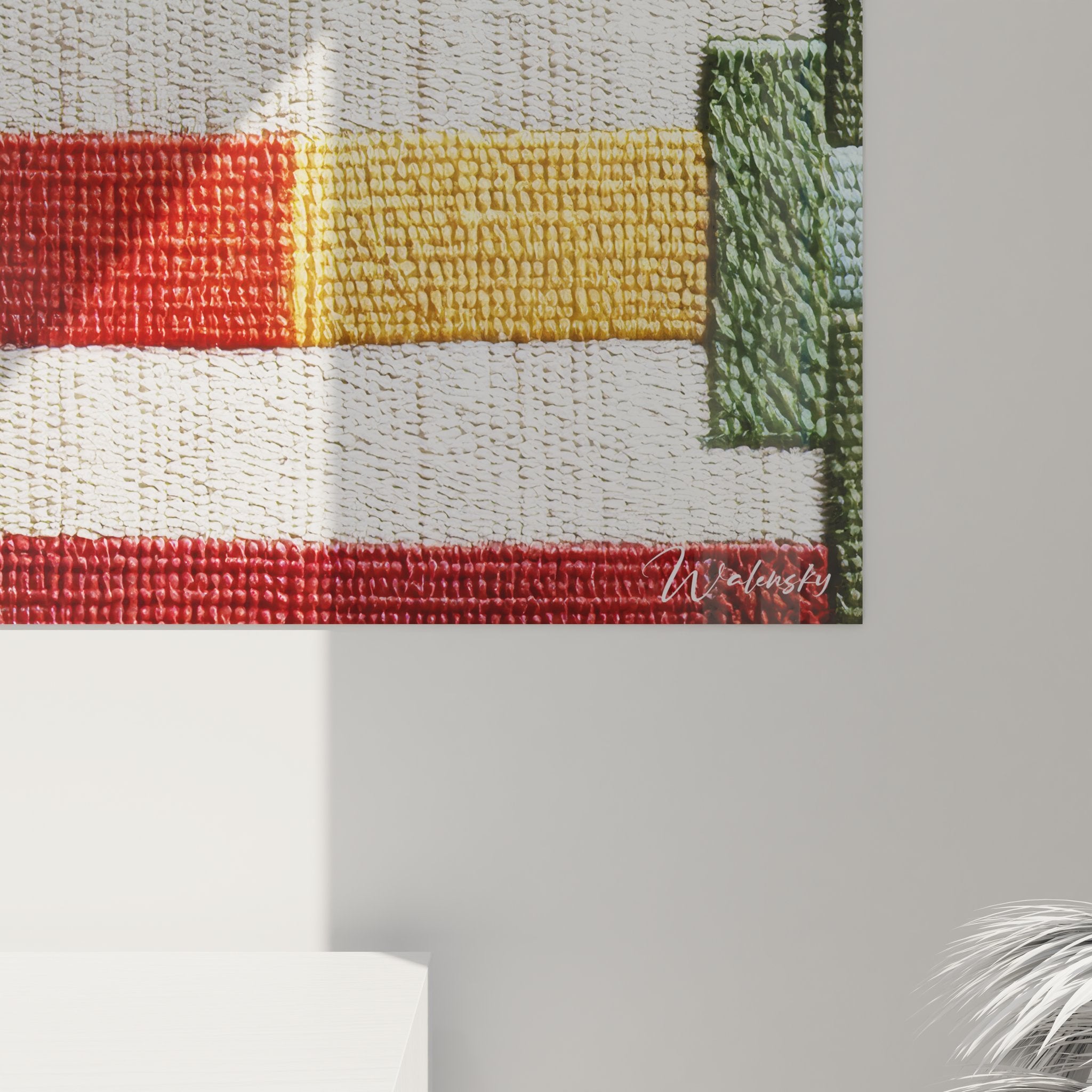 Vue d'ensemble tableau mural art géométrique africain avec composition abstraite colorée