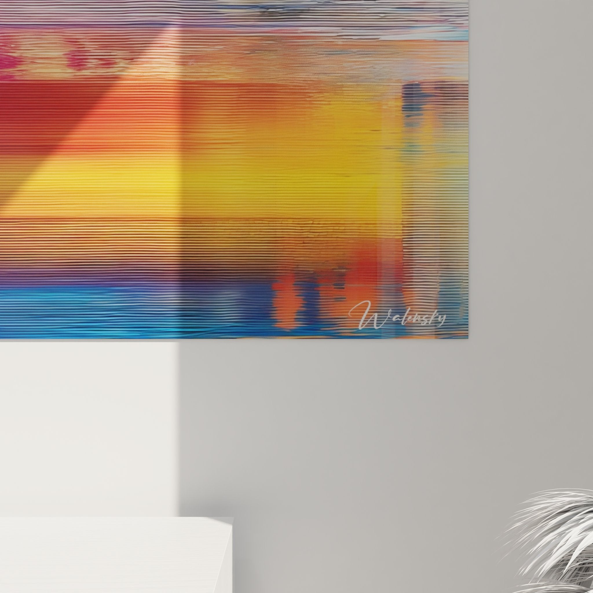 Vue ensemble tableau abstrait digital glitch, art mural contemporain multicolore