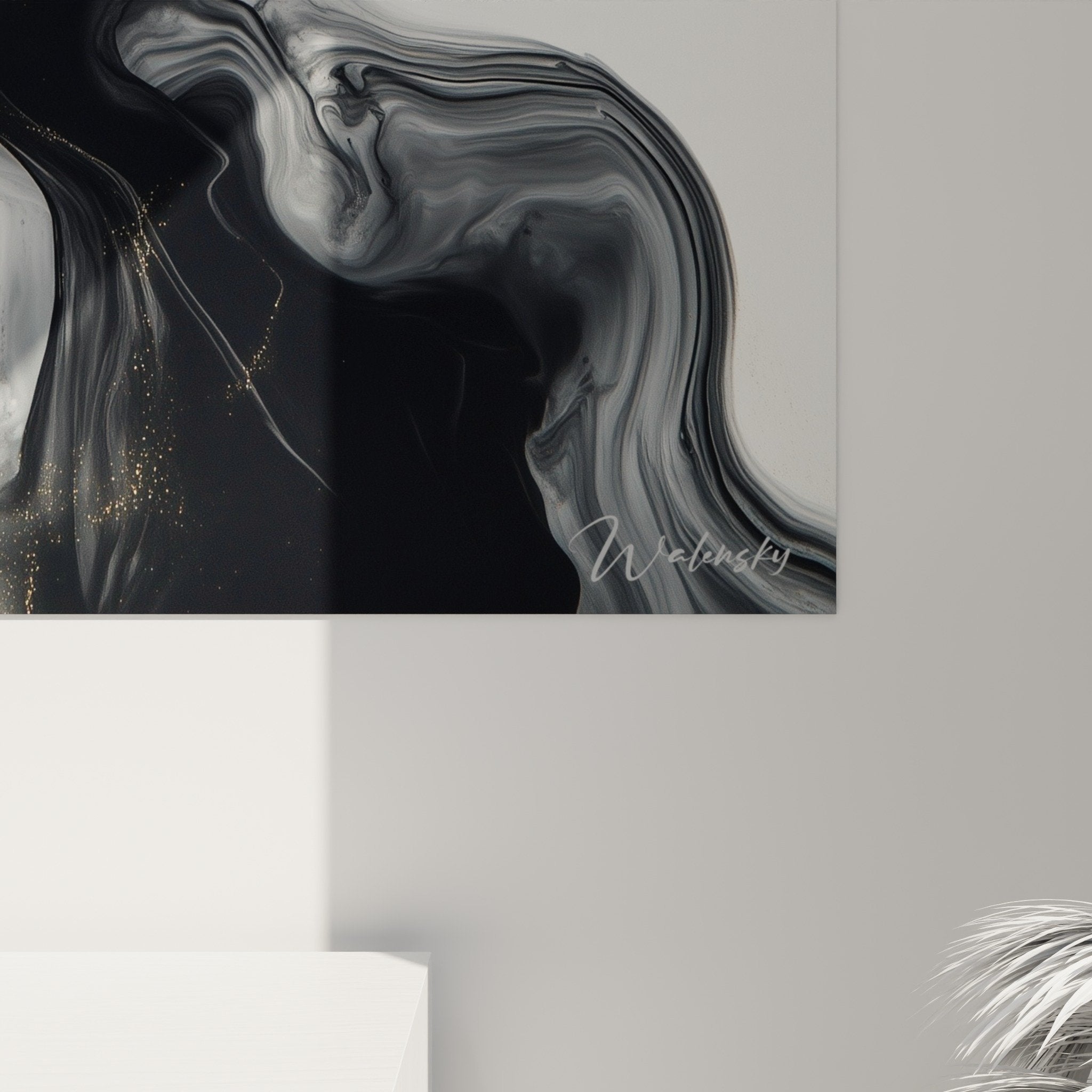 Overview abstract marble black white gold wall art decoration