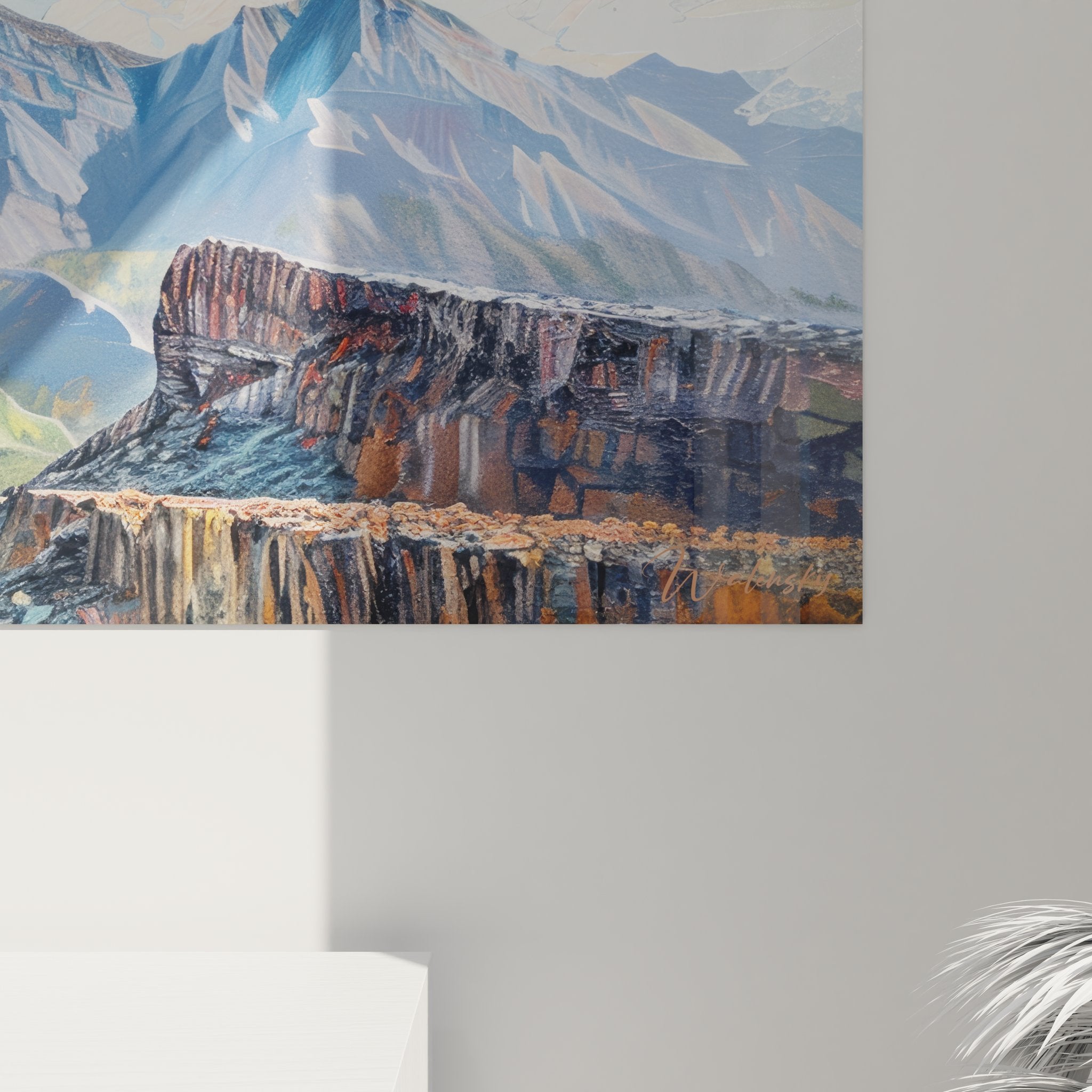 Vue ensemble tableau décoratif montagne avec panorama rocheux et sommets alpins