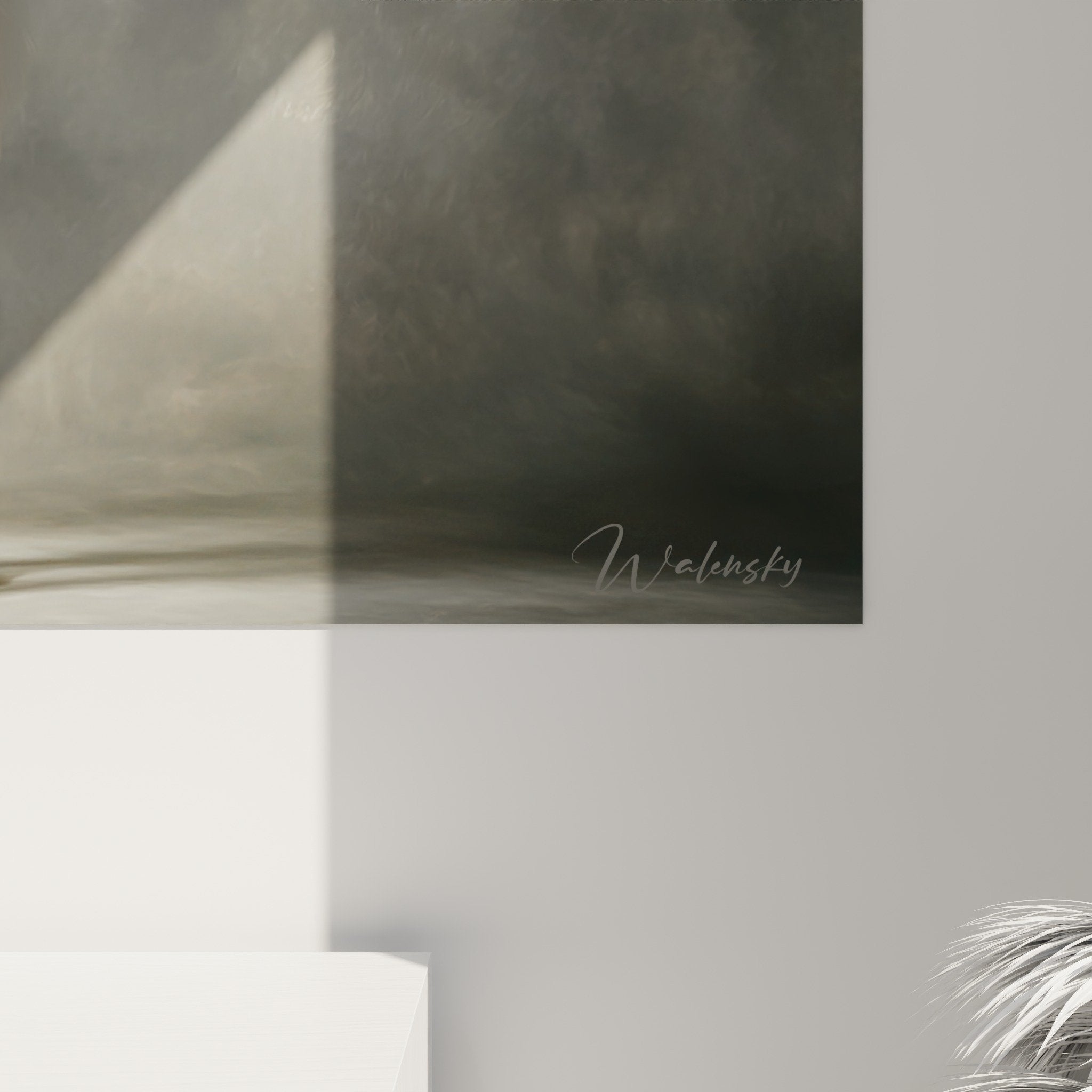 vue ensemble tableau barzoi levrier blanc pose noble fond architectural gris tons neutres