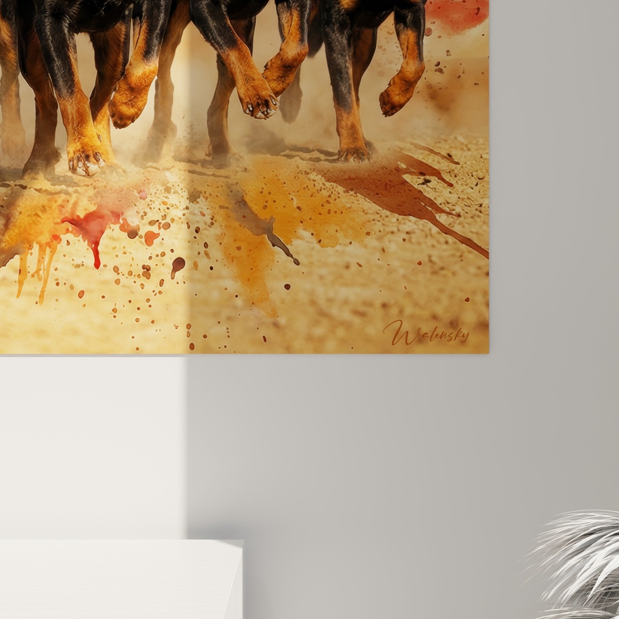Vue ensemble tableau mural beaucerons course art contemporain decoration interieur canin
