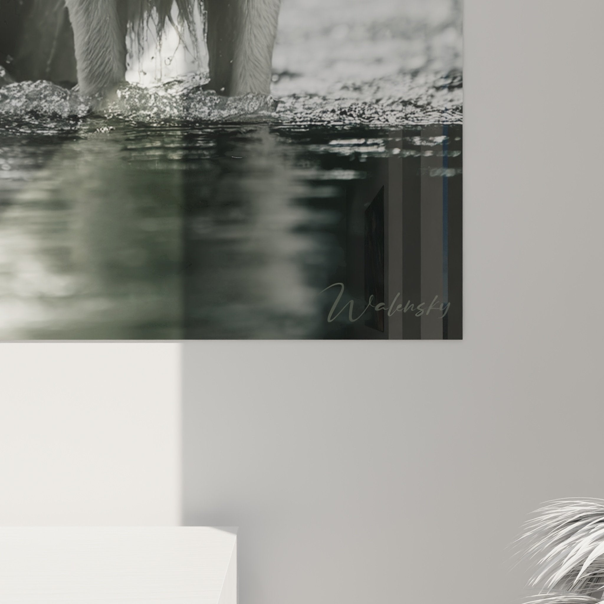 Übersicht Gemälde Weißer Schweizer Schäferhund am Wasser - dekoratives Kunstwerk modernes Wohnzimmer