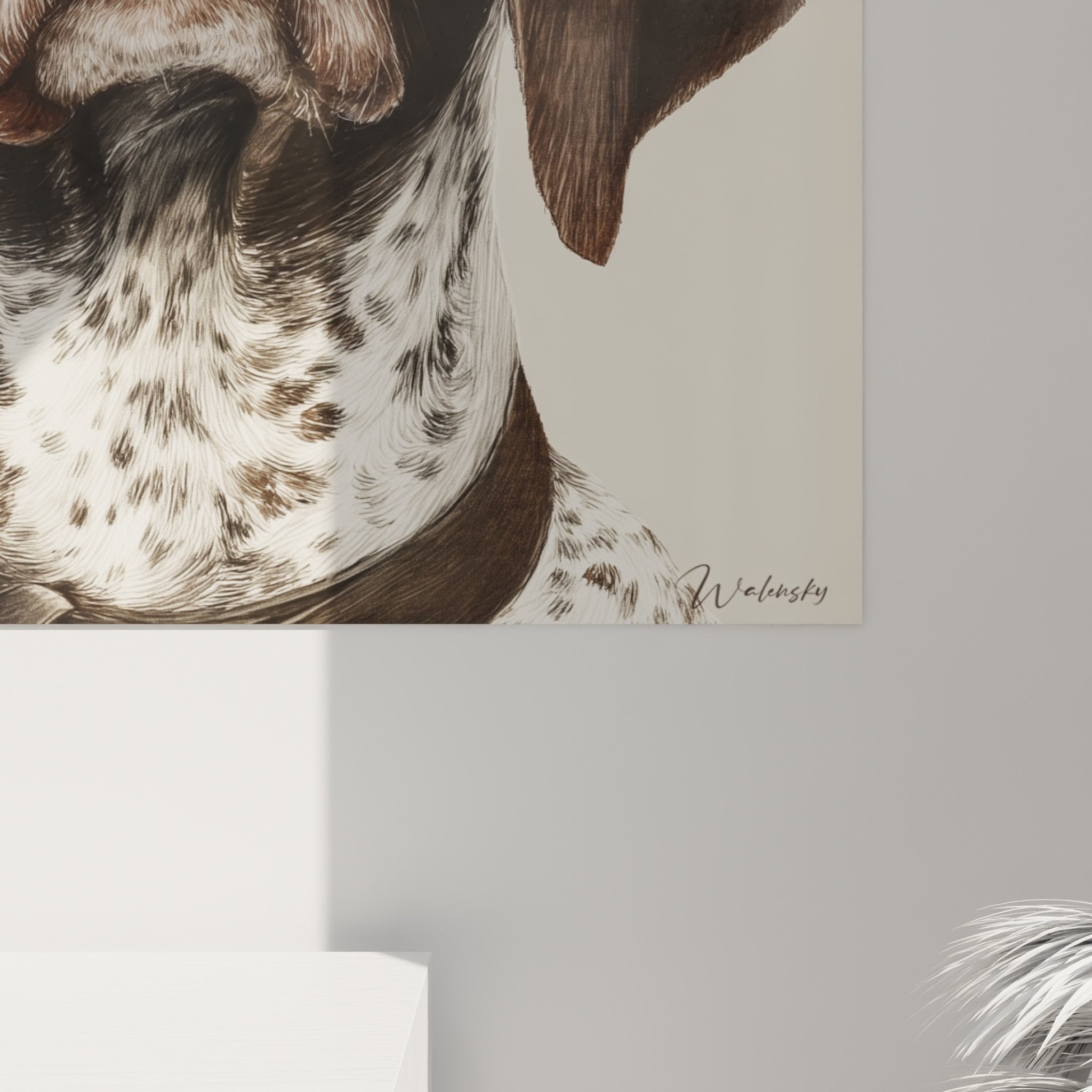 Vue ensemble portrait Braque Allemand tableau mural salon decoration interieur