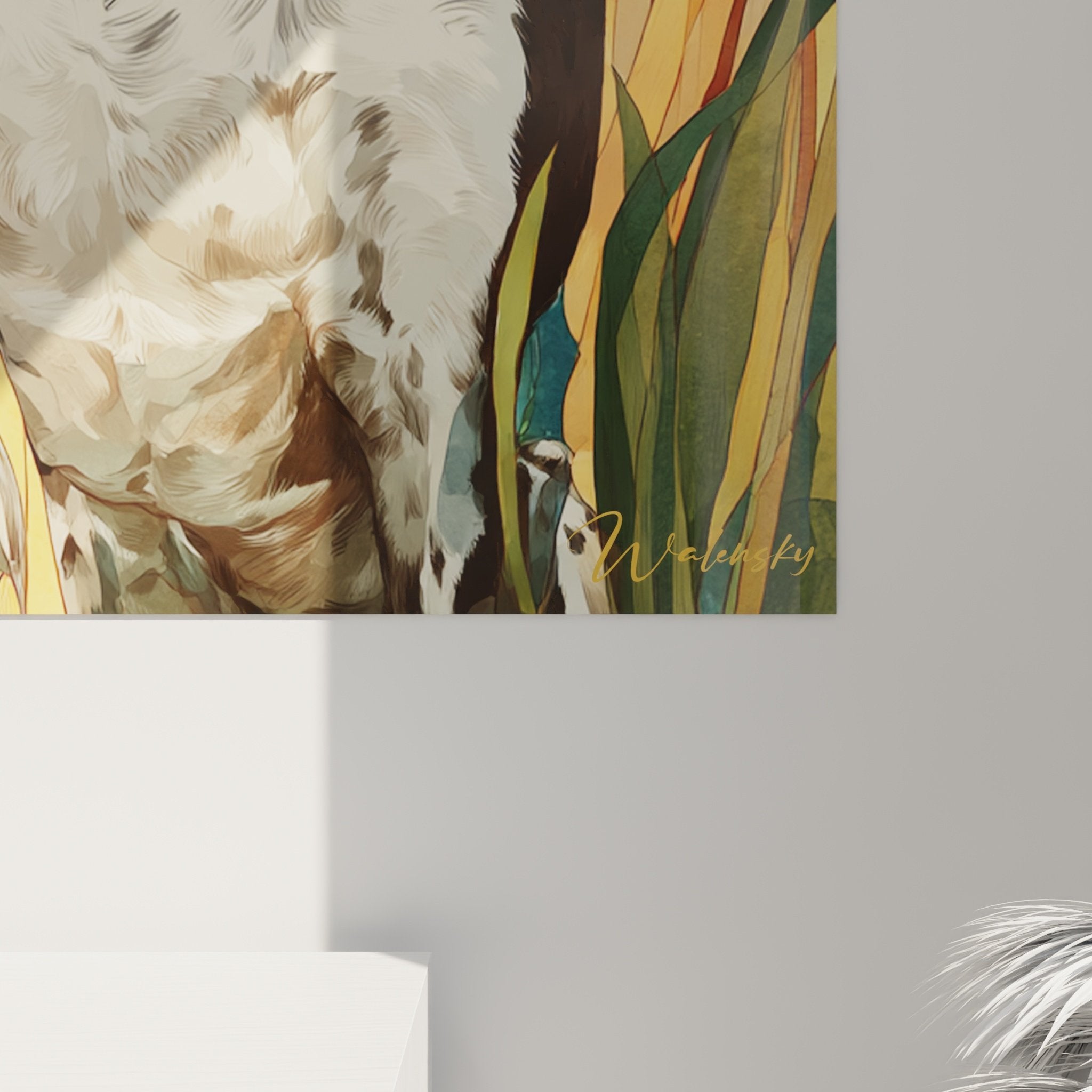 Panoramica quadro ritratto Bracco Tedesco vegetazione tropicale decorazione interna arte murale canina
