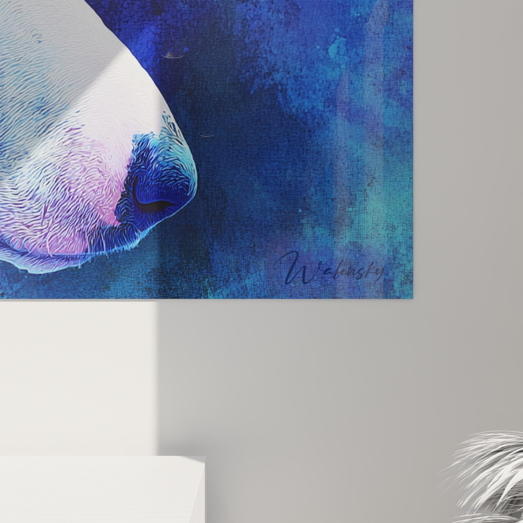 Gesamtansicht Bull Terrier Gemälde Eisblau Hundeporträt moderne Kunst Inneneinrichtung