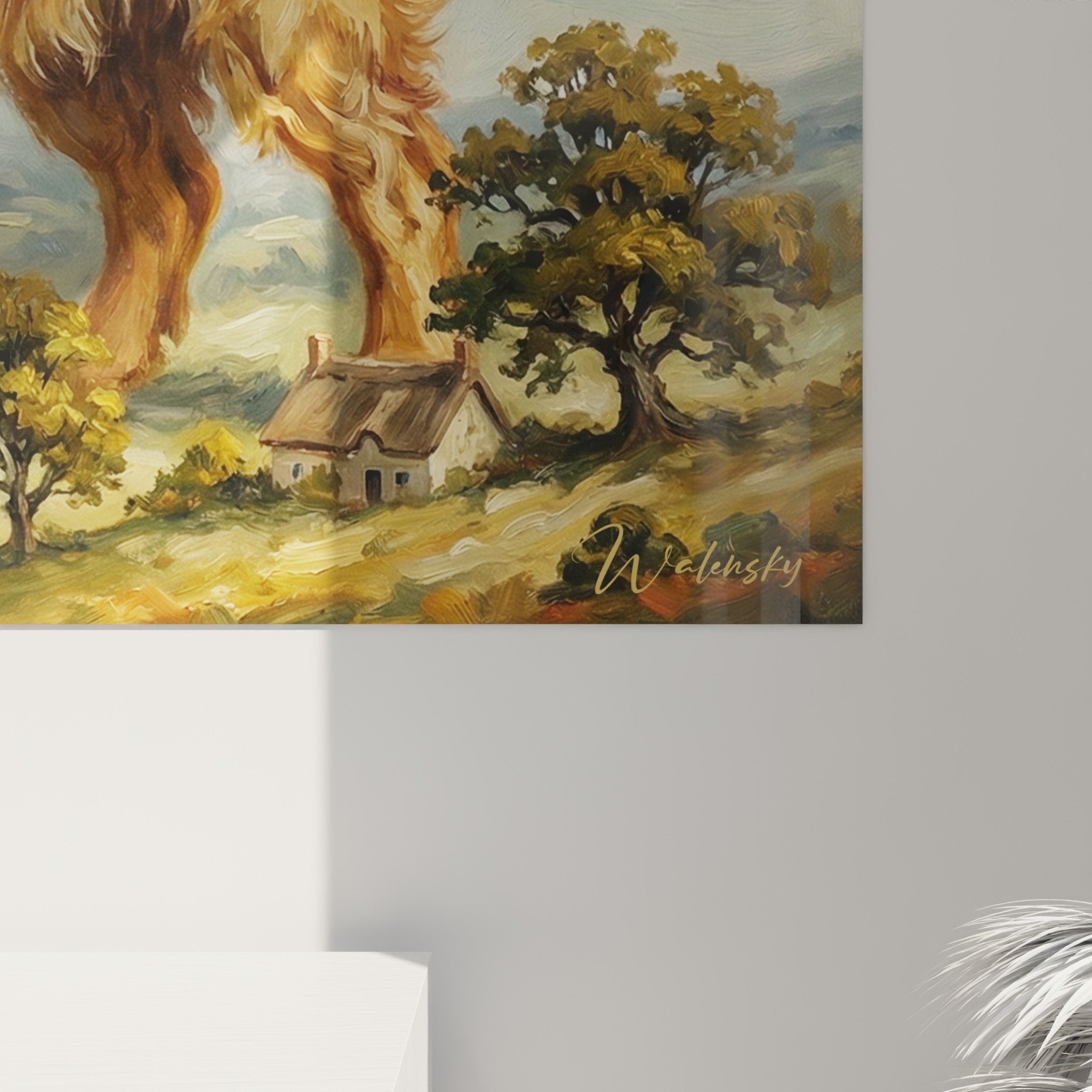 Vue ensemble tableau Cocker Anglais paysage bucolique décoration intérieur