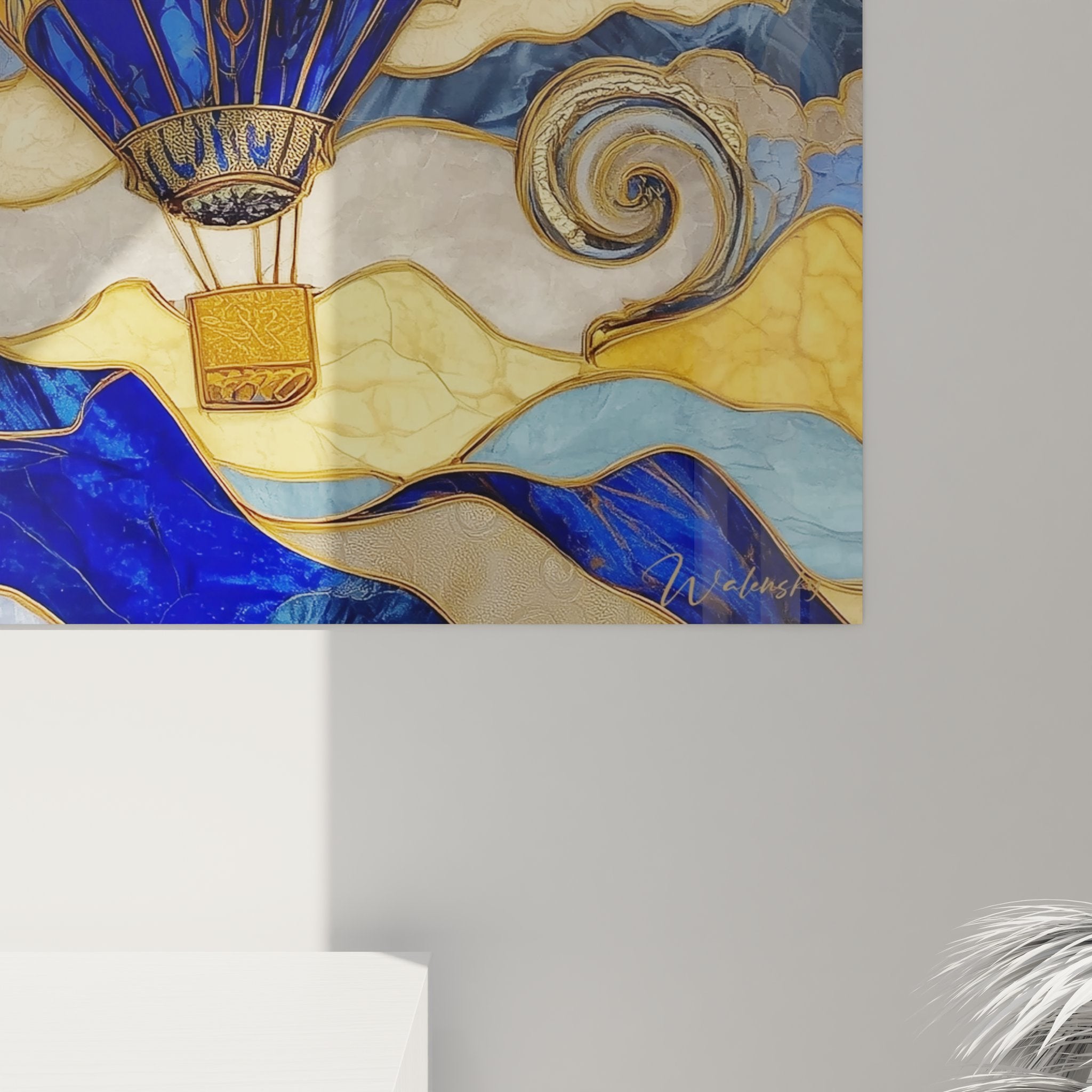 Vue ensemble tableau collection montgolfière art décoratif français style vitrail coloré