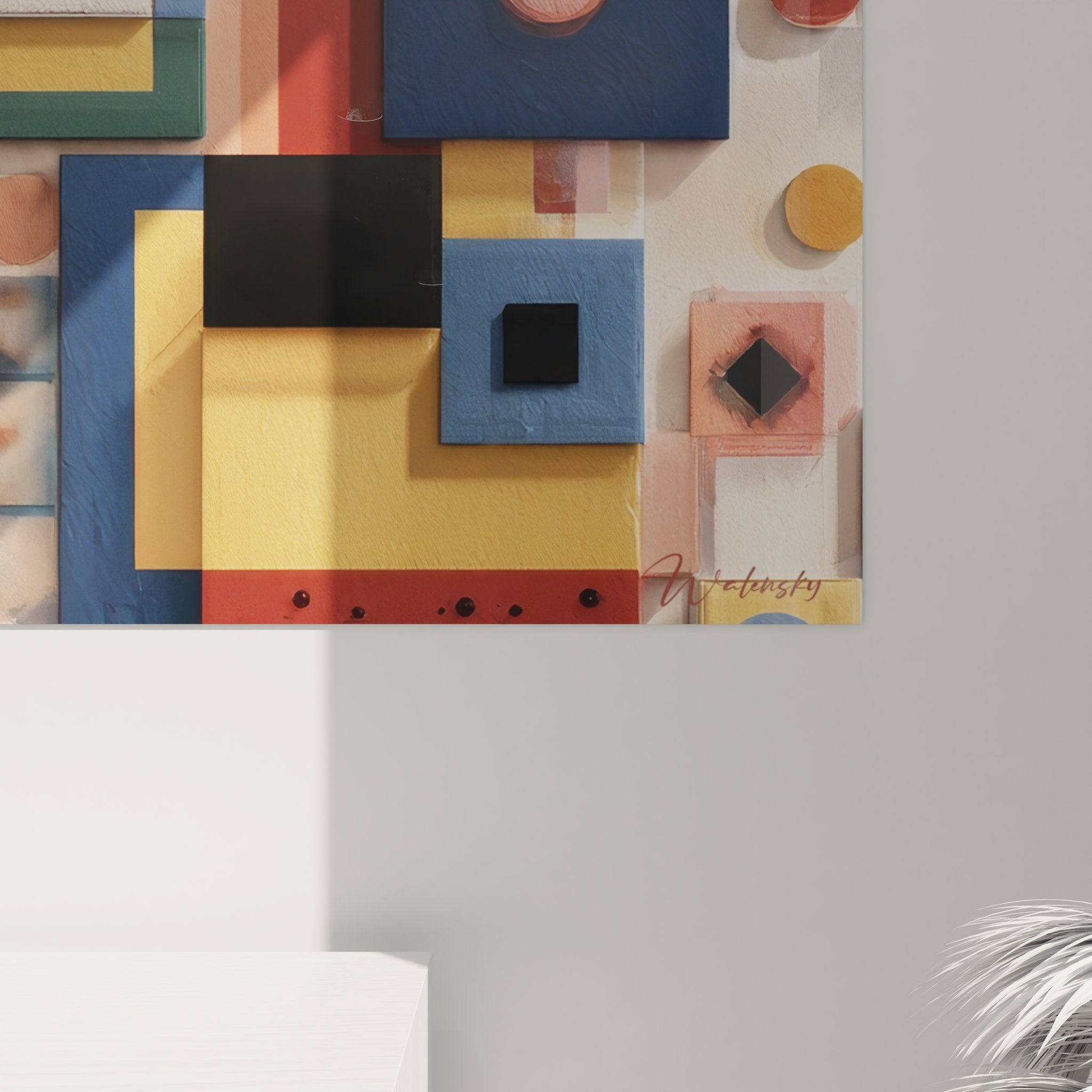 Vue d'ensemble composition géométrique abstraite inspirée culture africaine art mural contemporain