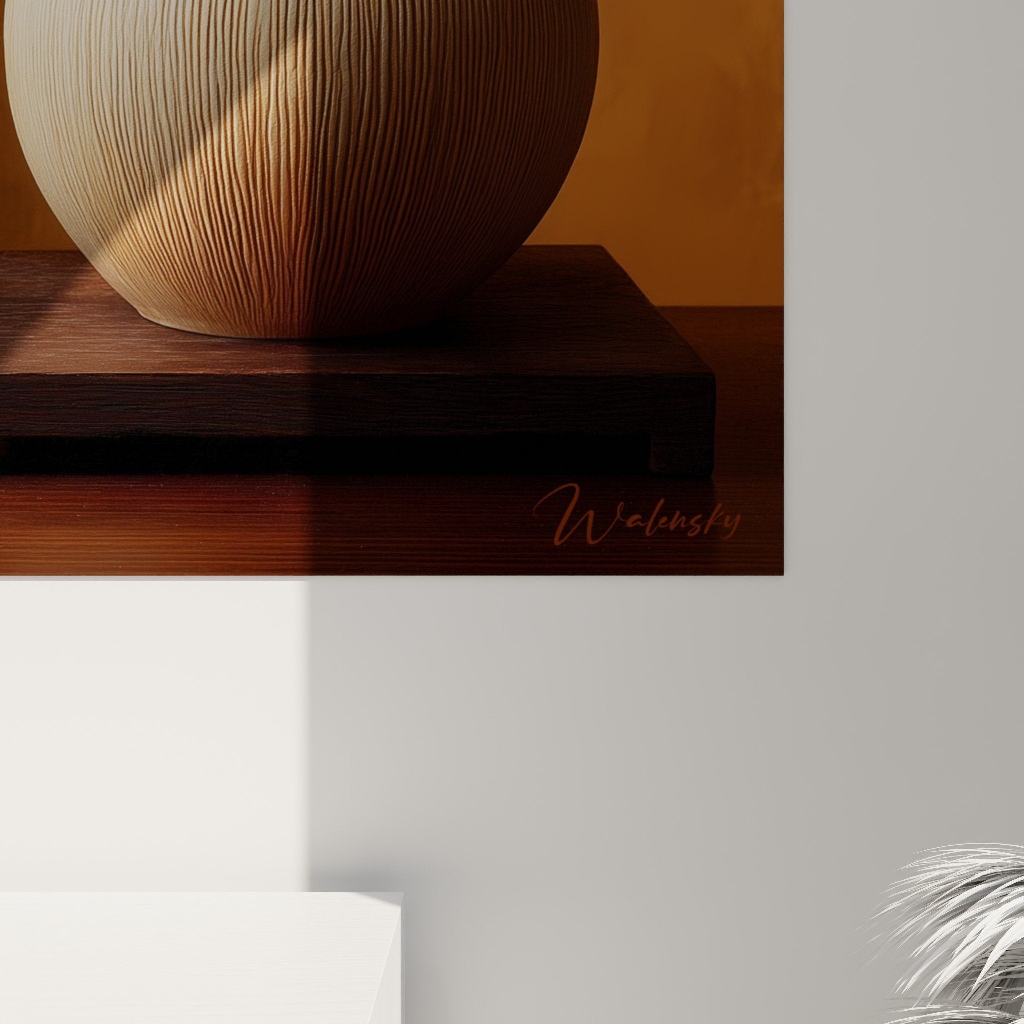Overview of golden orchid floral composition, ikebana art, zen ambiance warm tones