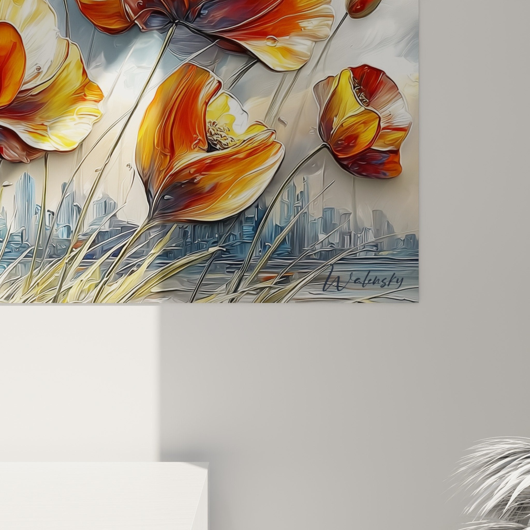 tableau panoramique coquelicots urbains vue ensemble decoration florale moderne salon