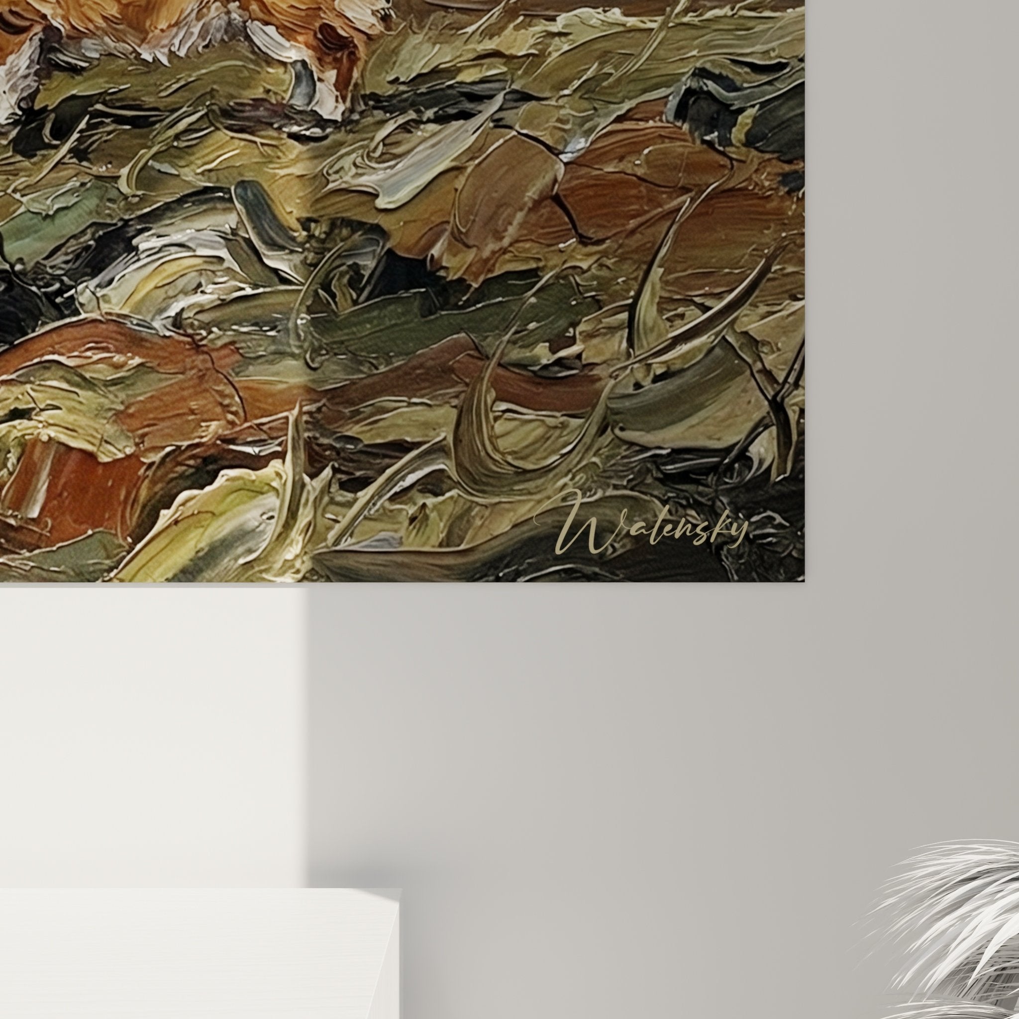 Gesamtansicht Wandbild Corgi Pembroke Sturm wilde Landschaft moderne Innenausstattung
