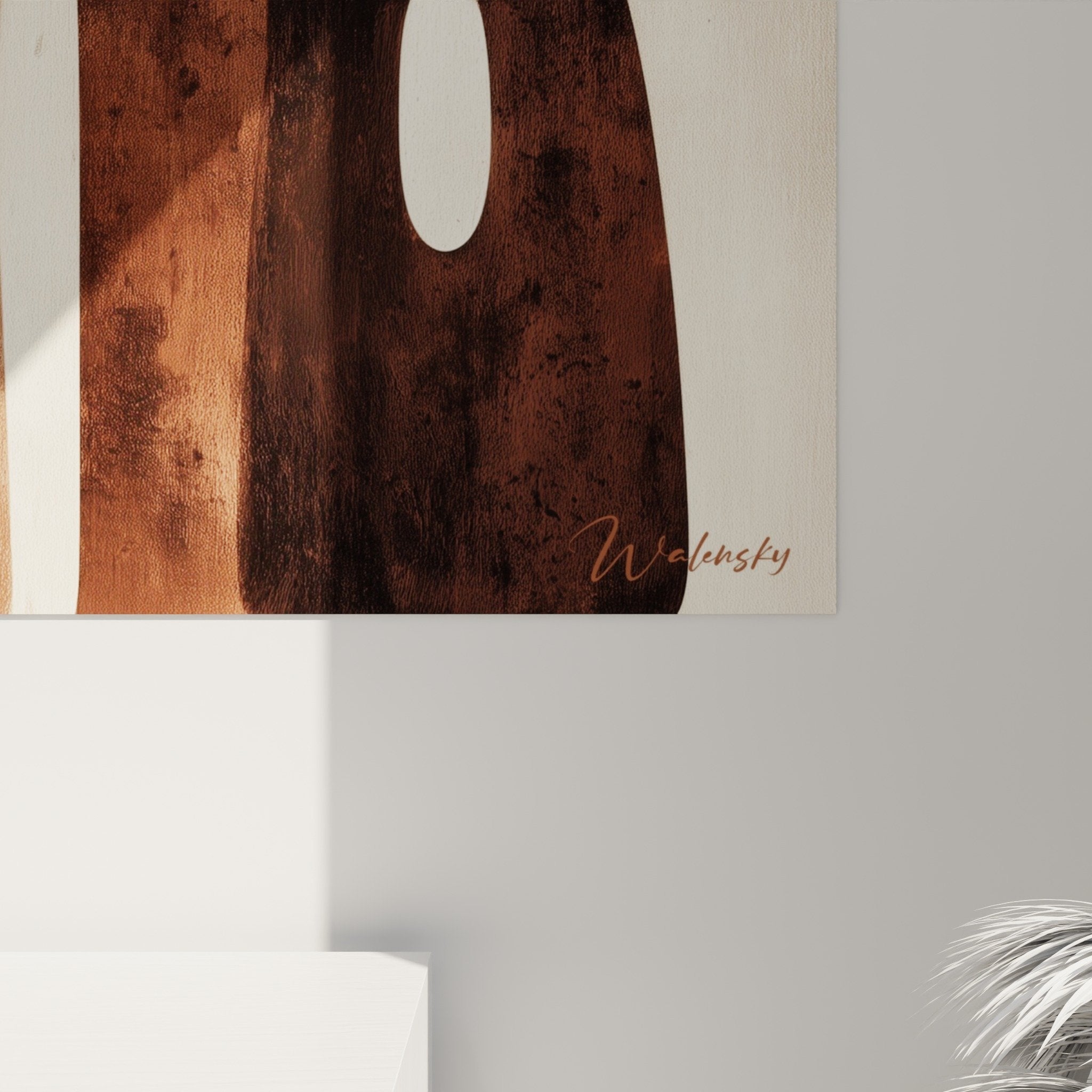 Vue ensemble tableau formes architecturales terre cuite beige salon moderne feng shui centre terre