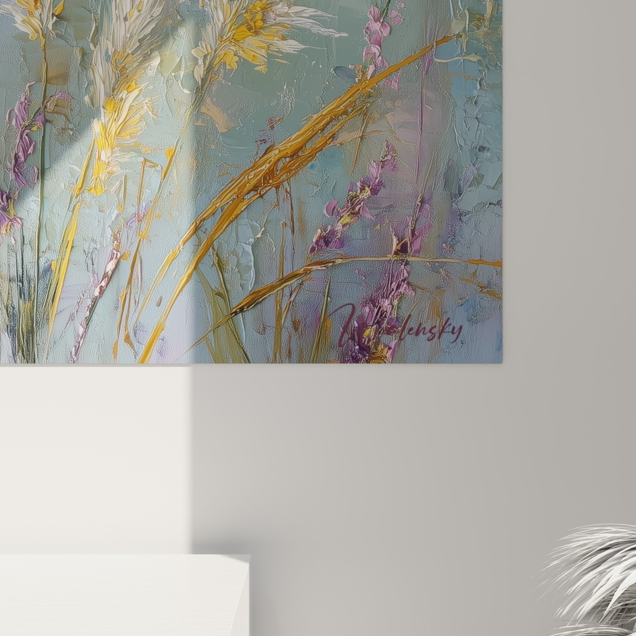 Grass art print golden spikes pastel background artistic composition bright meadow