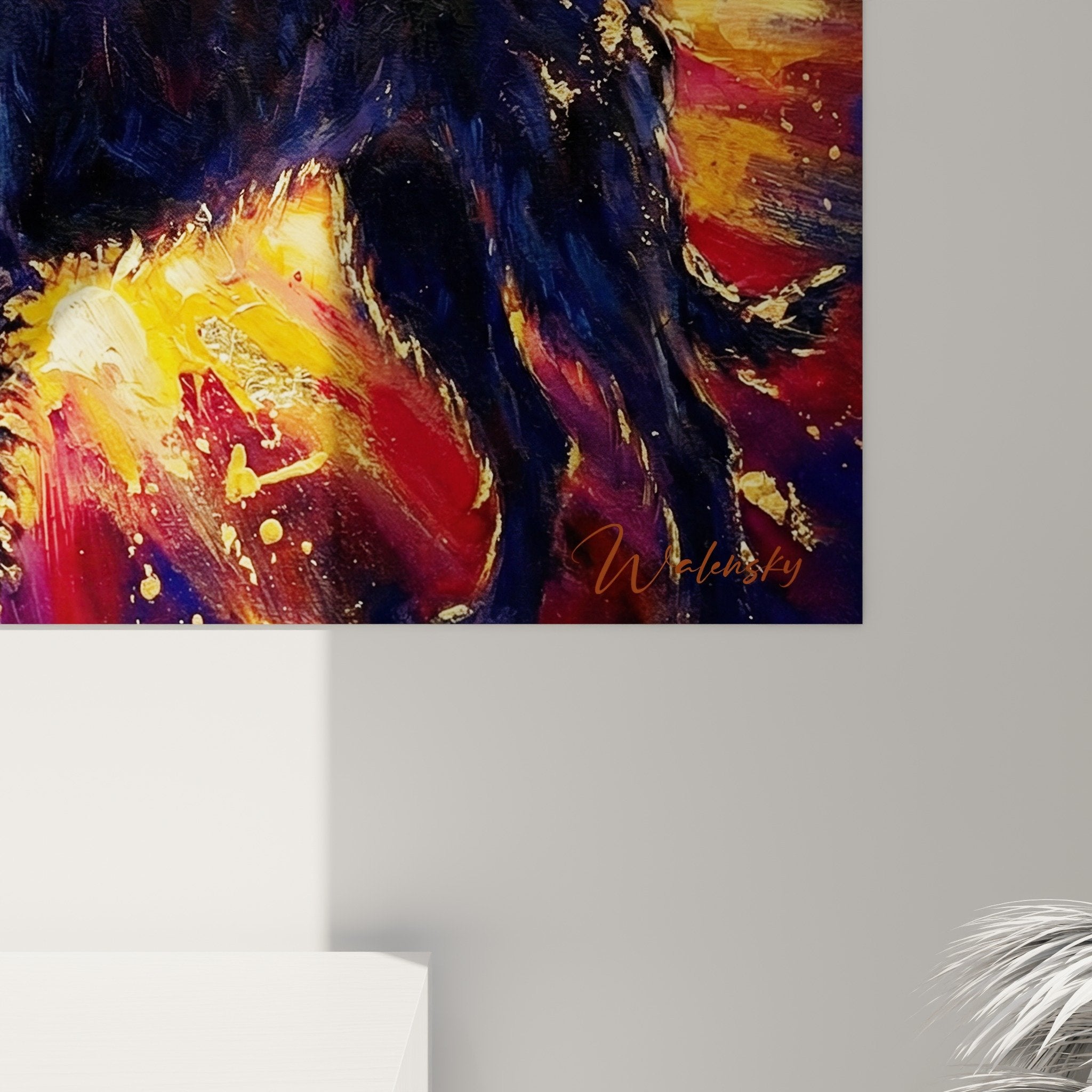 Übersicht Wandgemälde Irish Wolfhound kosmischer bunter Hintergrund moderne Inneneinrichtung Wohnzimmer
