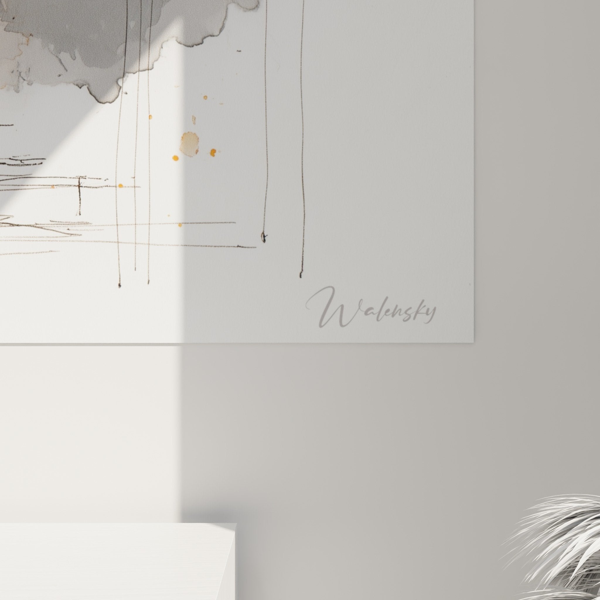 Vue ensemble composition aquarelle lanternes rouges pagode asiatique tons chauds orange gris ambiance zen