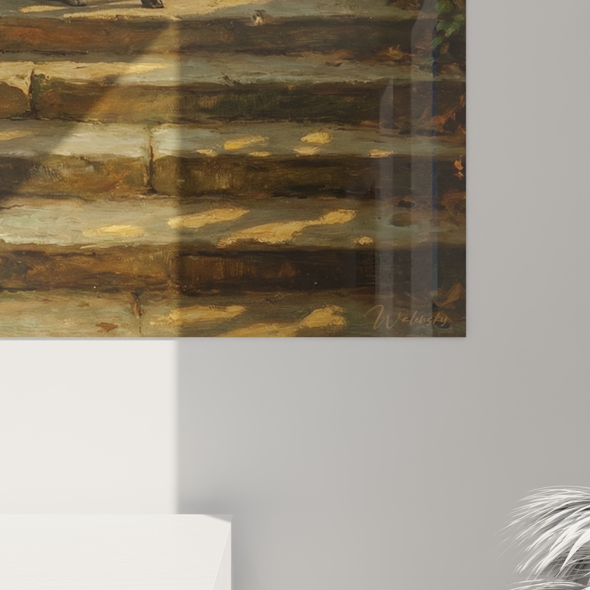 Overview noble greyhound painting ancient ruins stone columns patina