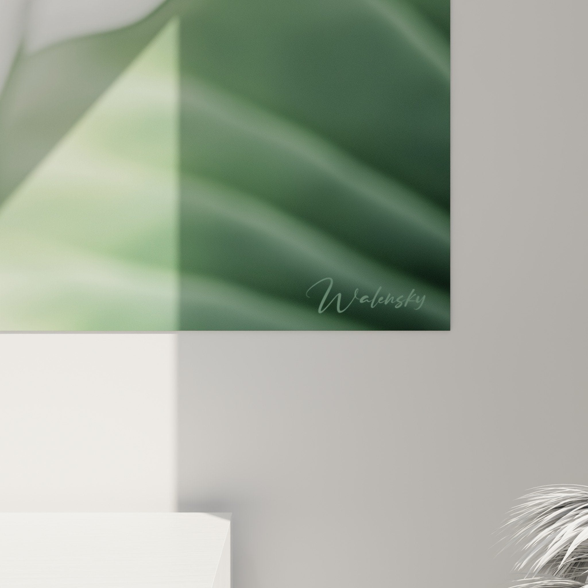 Vue d'ensemble tableau botanique feuille lotus translucide decoration murale zen tons verts tendres epures