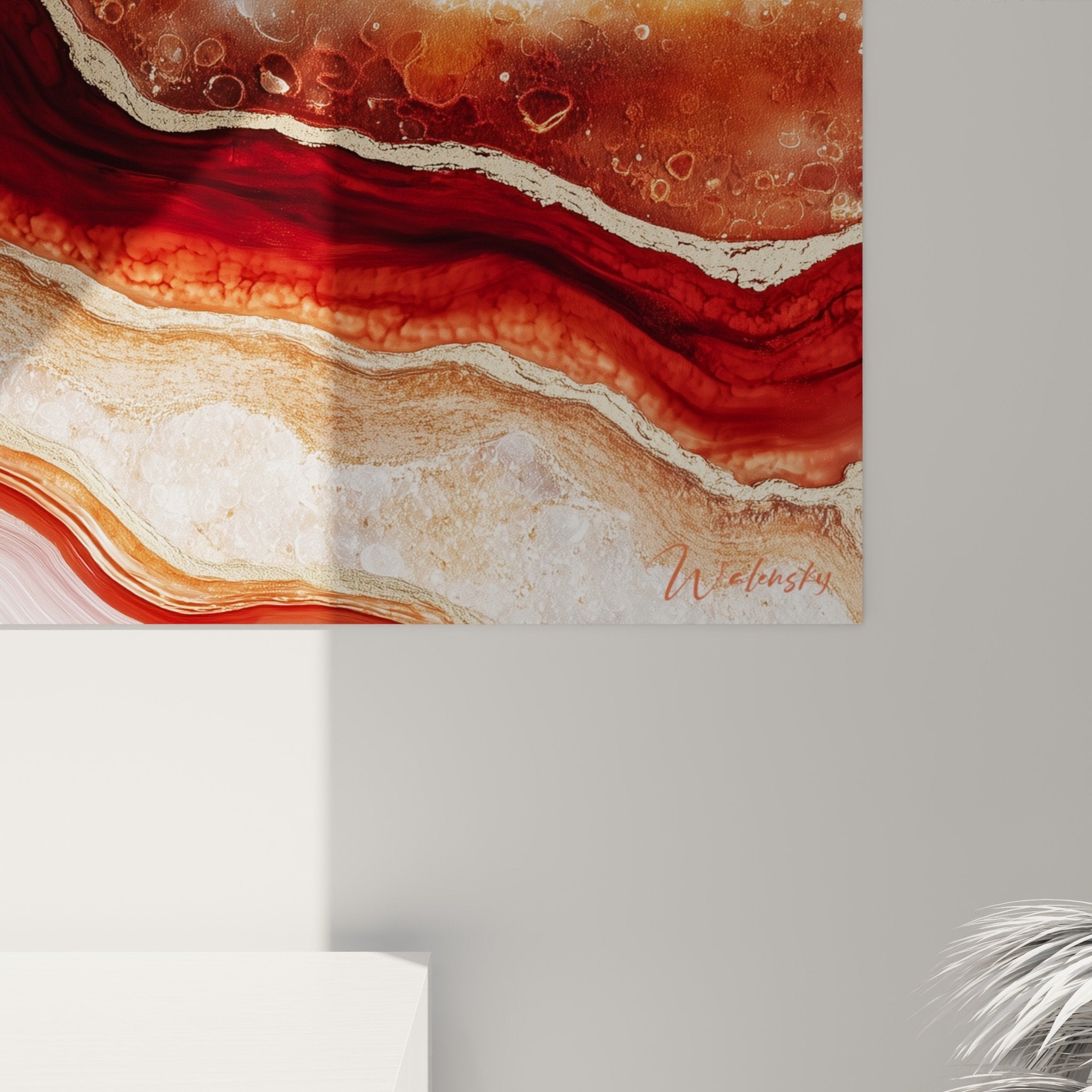 Vue d'ensemble tableau panoramique marbre abstrait dans intérieur moderne aux tons neutres