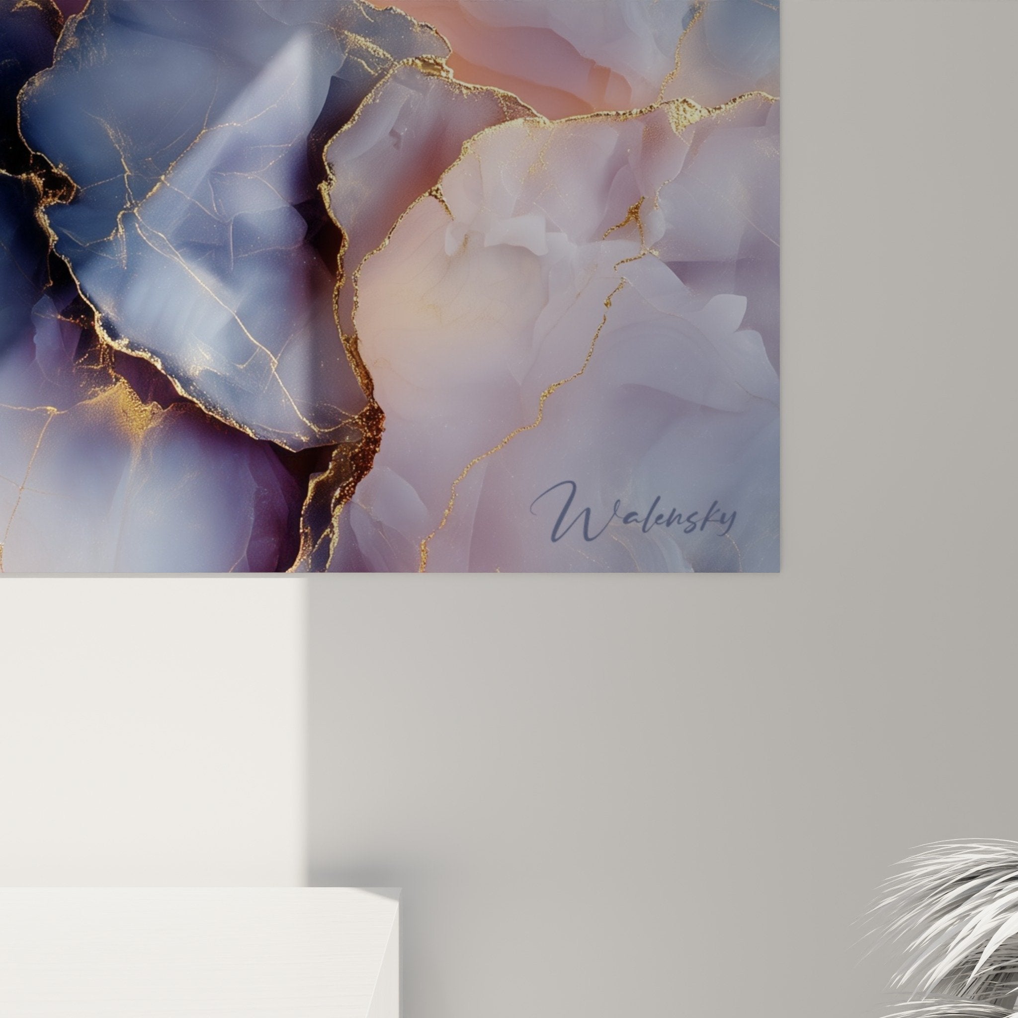 Abstract marble painting blue pink clouds living room modern wall art decor