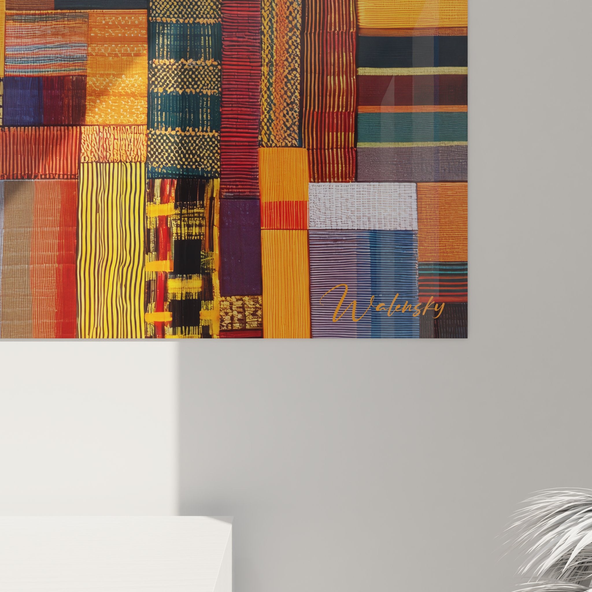 Vue ensemble tableau mosaïque textile africain composition patchwork coloré