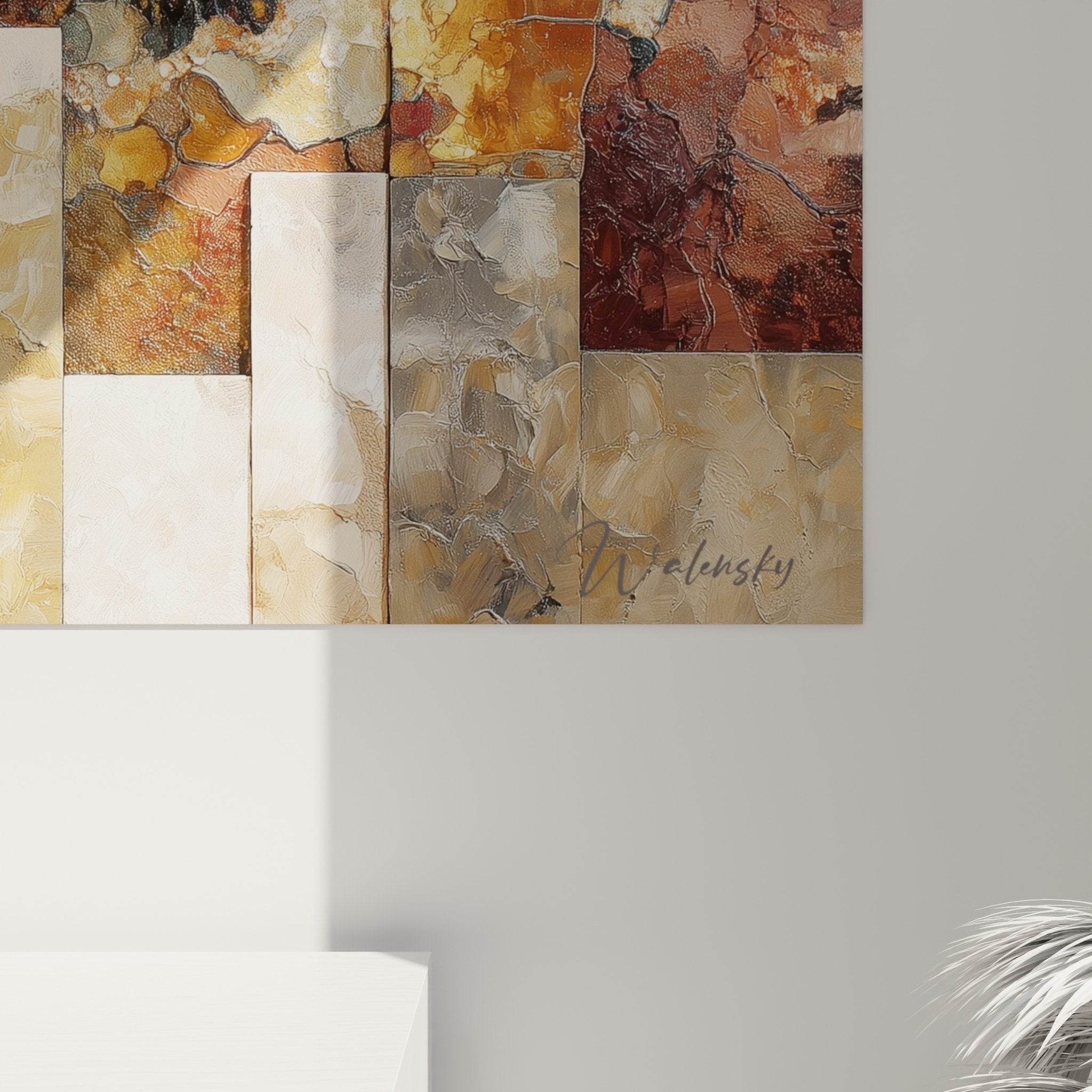 Tableau Abstrait Géométrique Tons Terre - Feng shui Centre