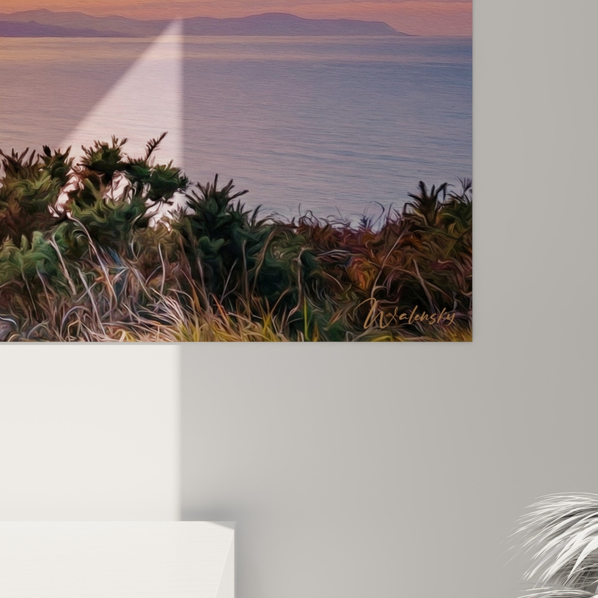Vue d'ensemble tableau panoramique côte atlantique coucher soleil reflets dorés océan Pays Basque
