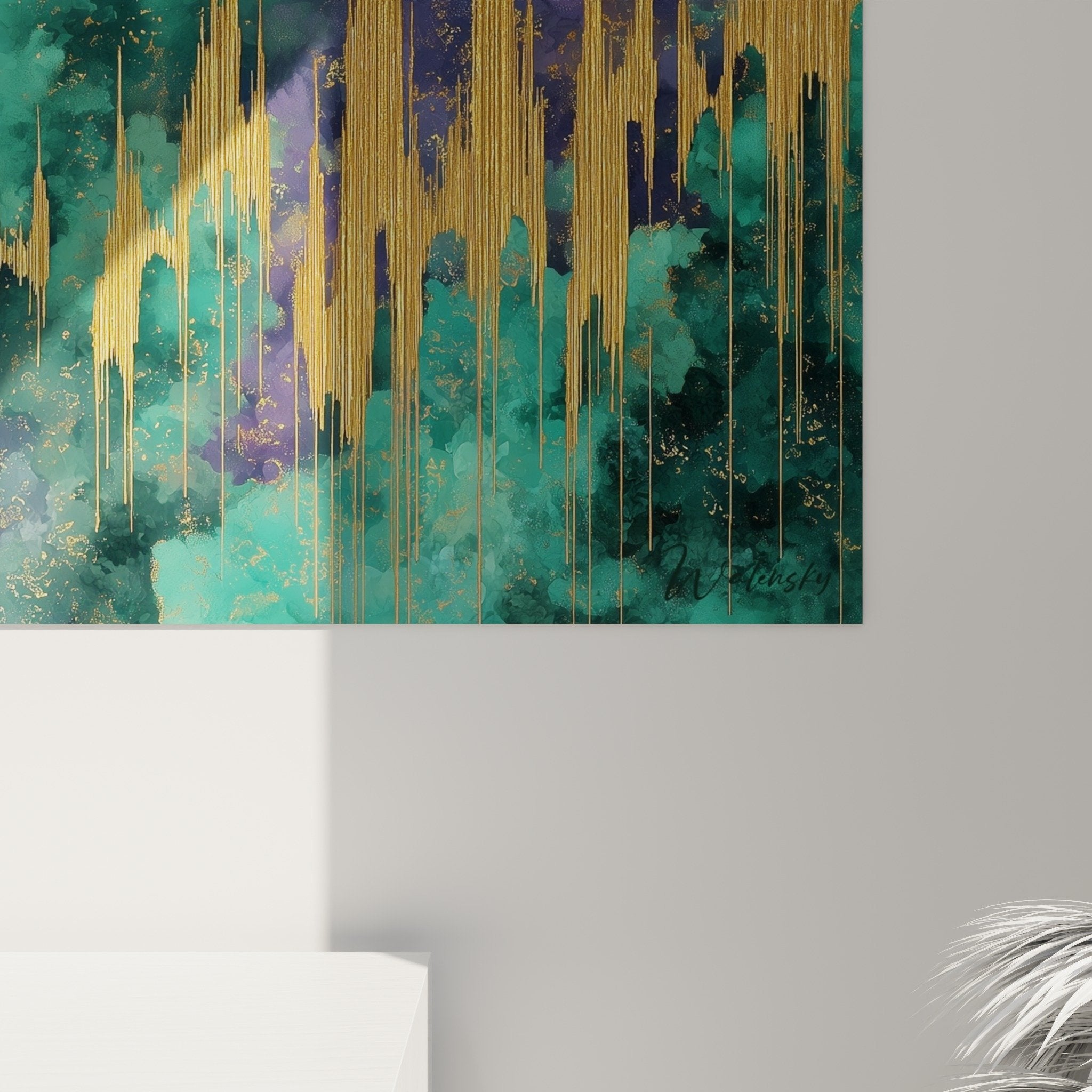 Overview landscape painting night scene golden moon colorful clouds feng shui southeast wood