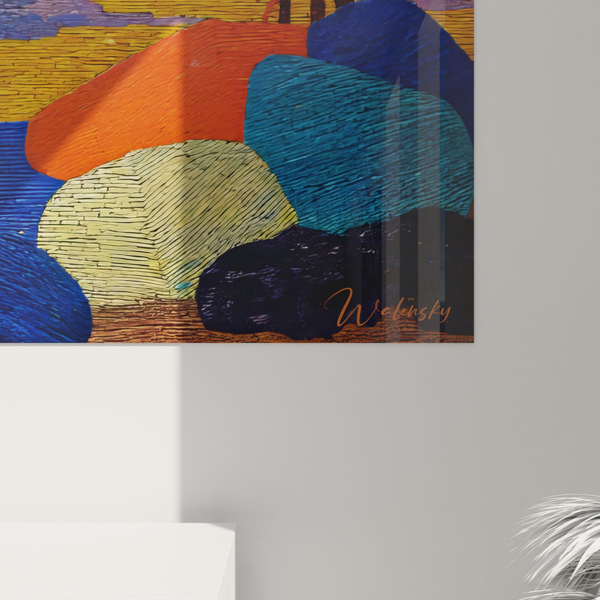 Vue d'ensemble du tableau paysage oriental avec ses tons dorés et sa composition harmonieuse