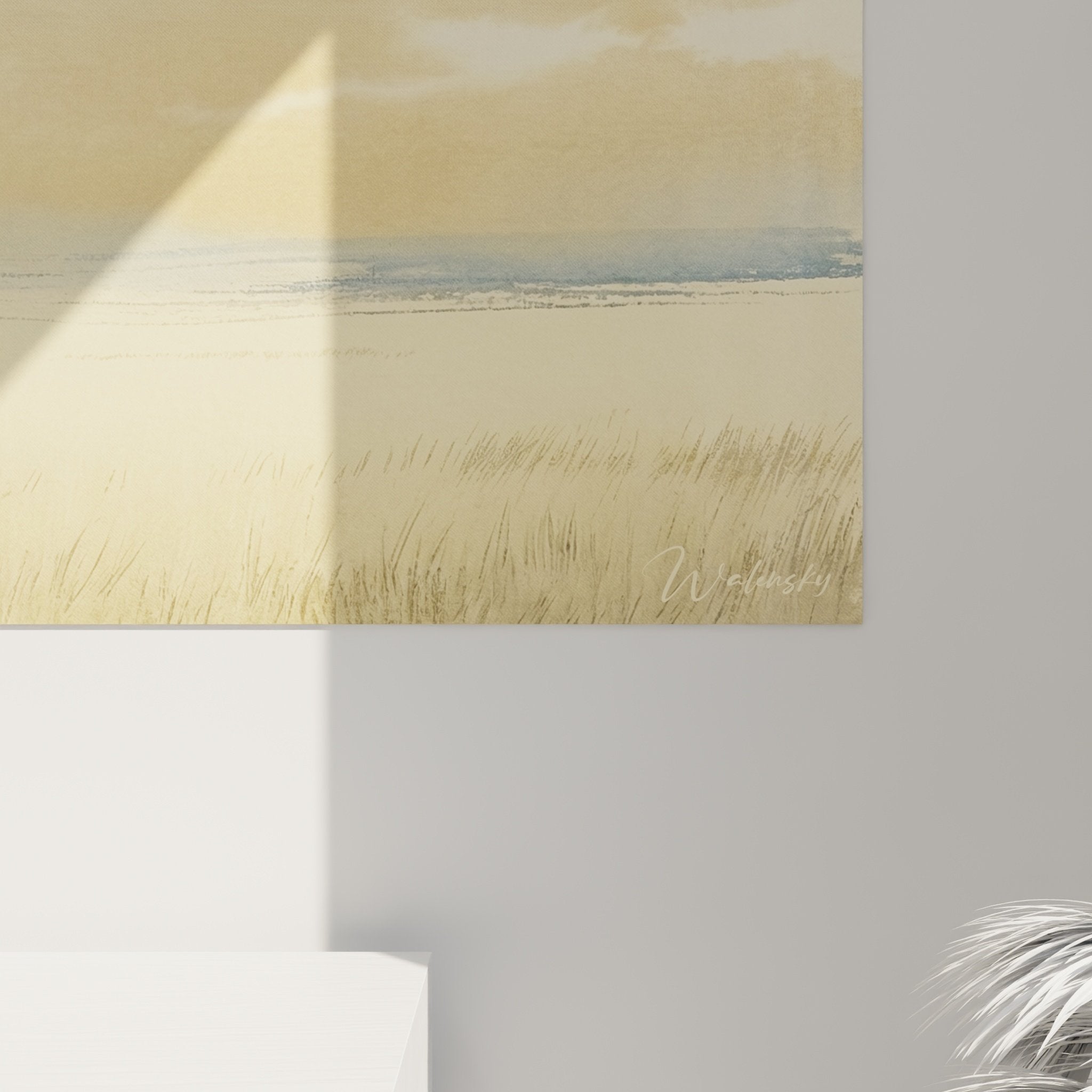 Vue d'ensemble tableau panoramique chien Pointer Anglais prairie immense dorée horizon