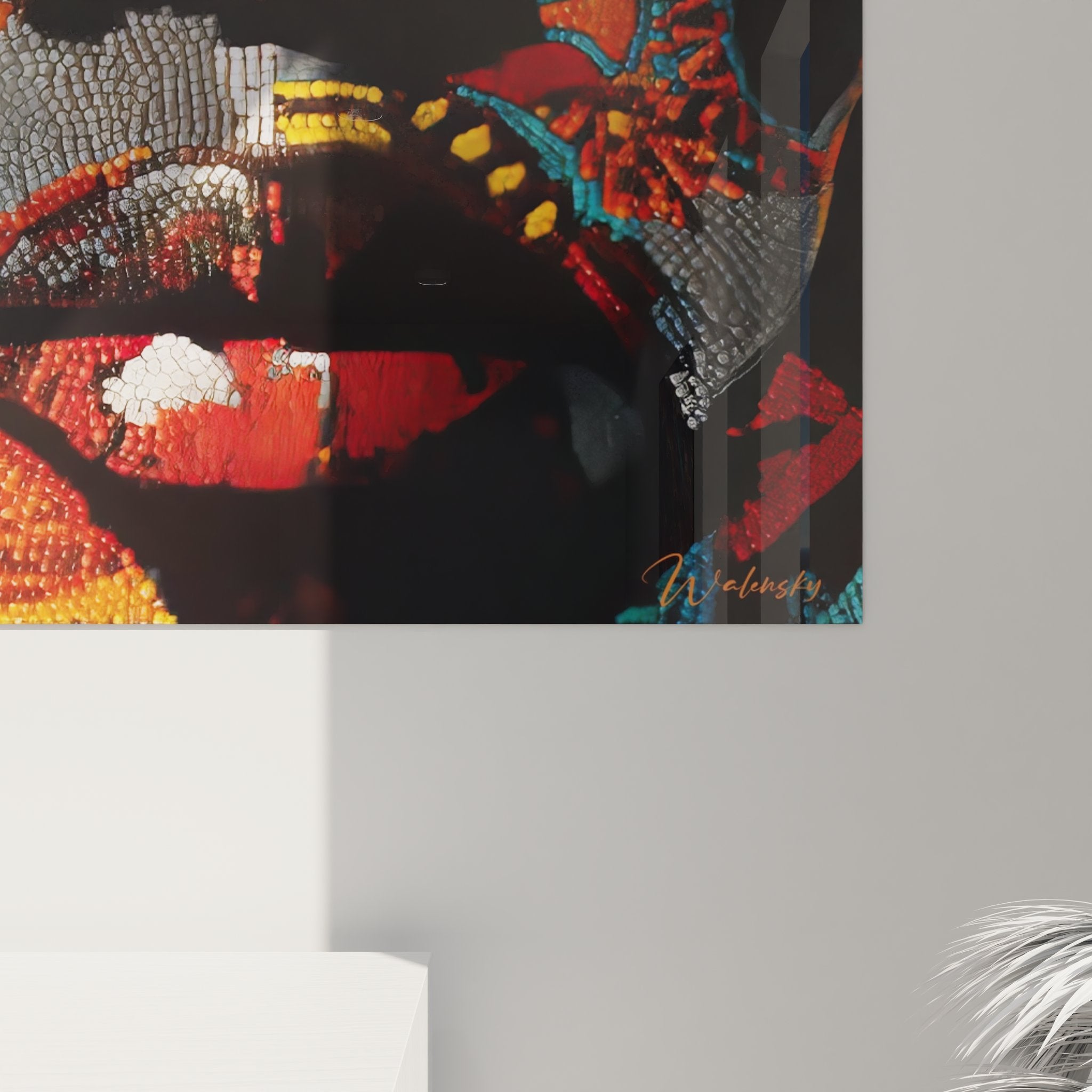 Vue ensemble tableau portrait africain mosaïque art mural contemporain coloré