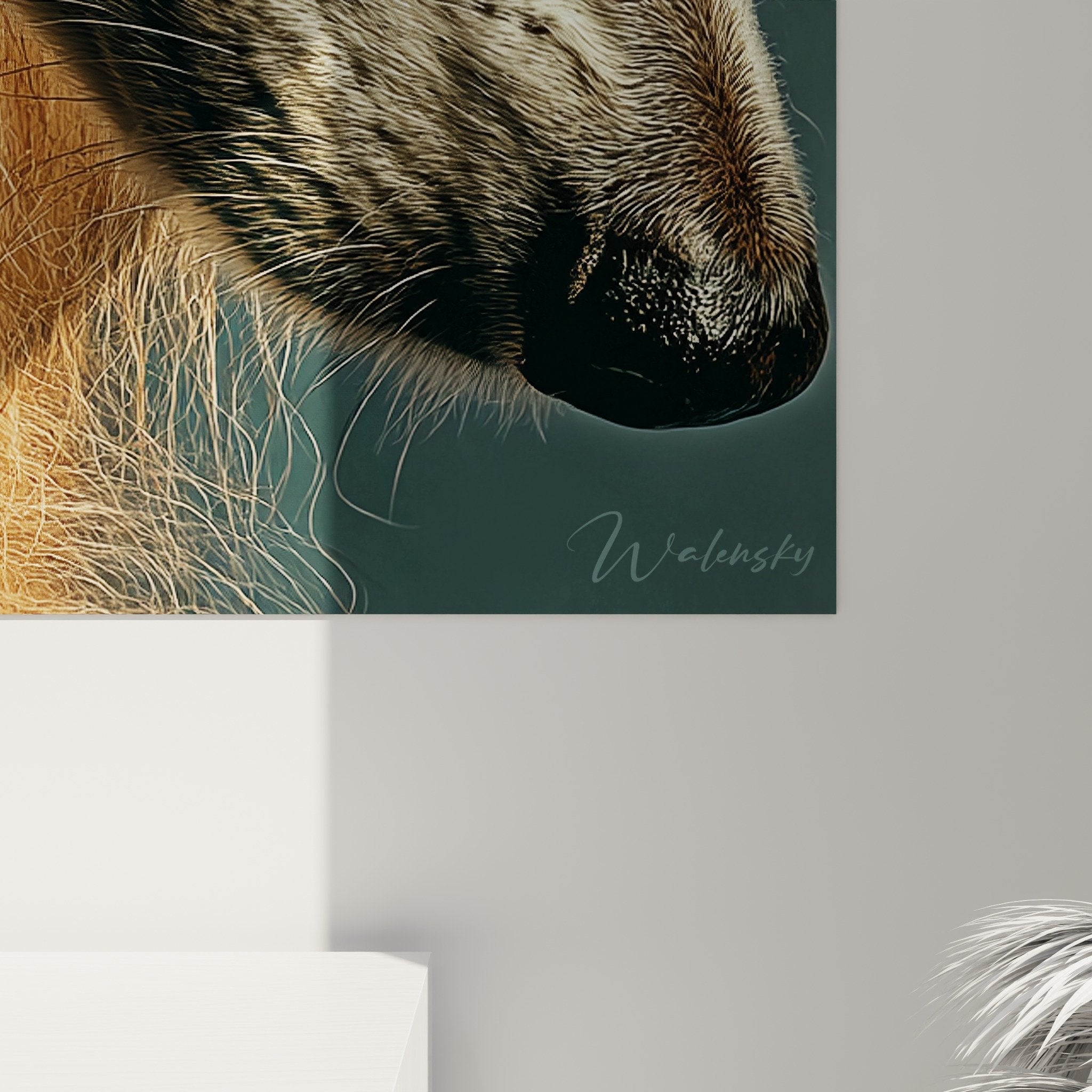 Vue d'ensemble portrait Barzoi noble, palette dorée et composition élégante, art animalier contemporain