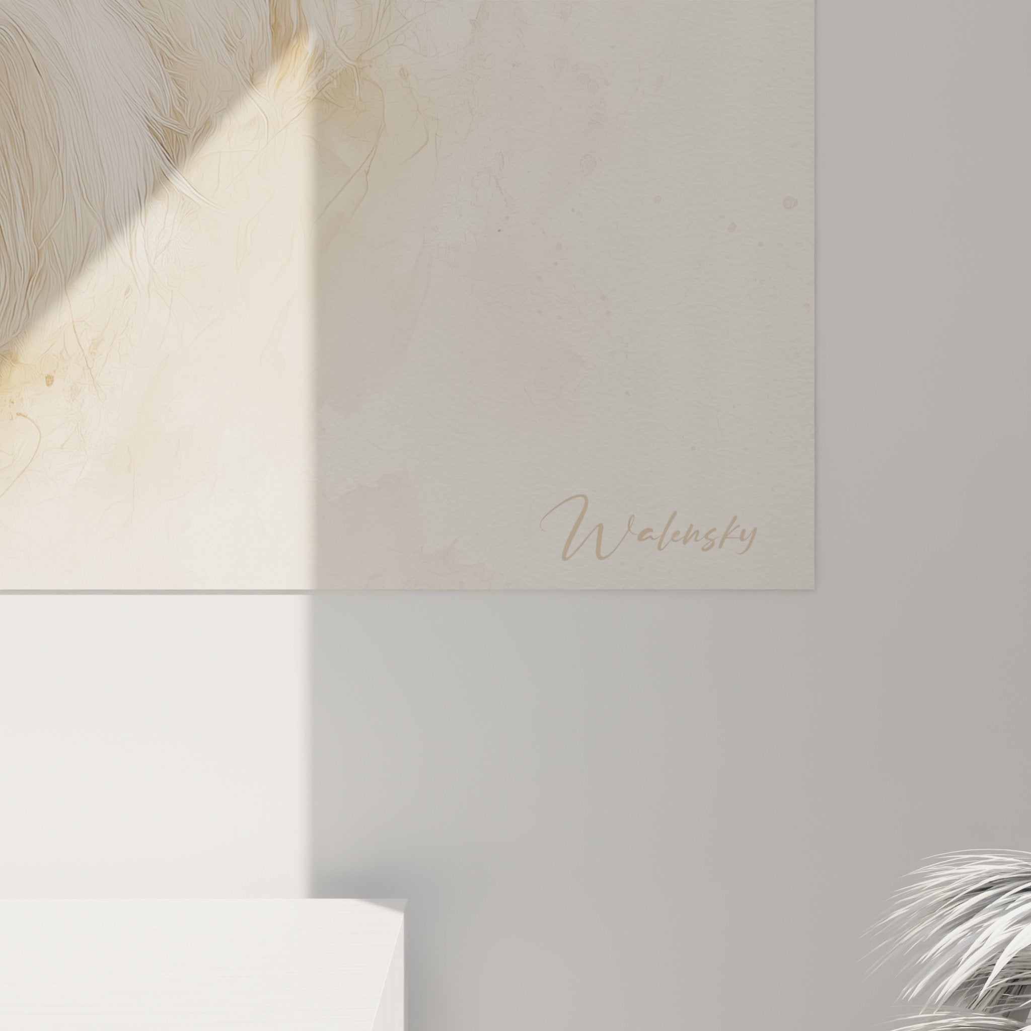 Vue ensemble portrait Bichon Frisé aquarelle décoration intérieure tons neutres élégants