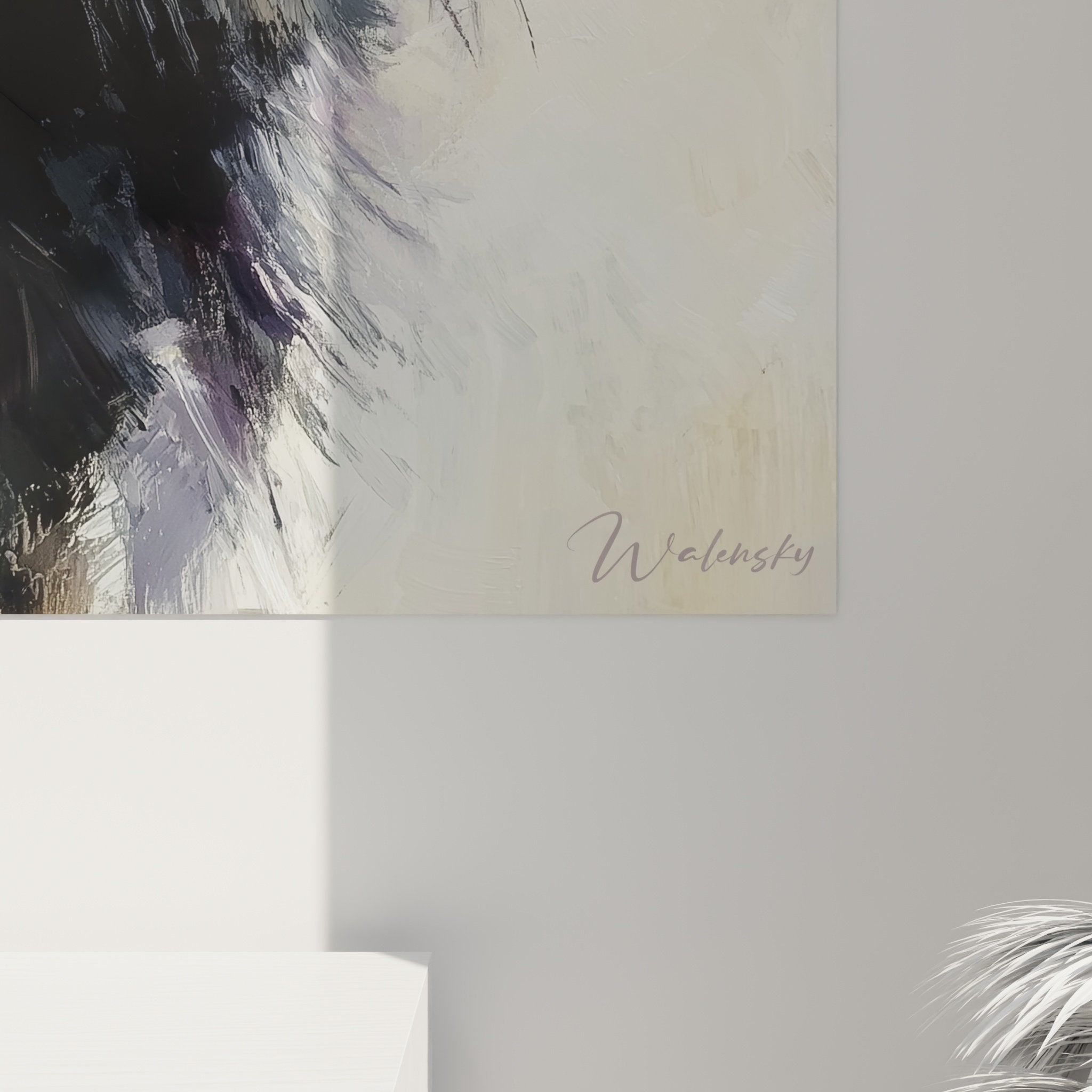 Vue d'ensemble tableau portrait Cairn Terrier gris, oeuvre art animalier contemporain fond neutre