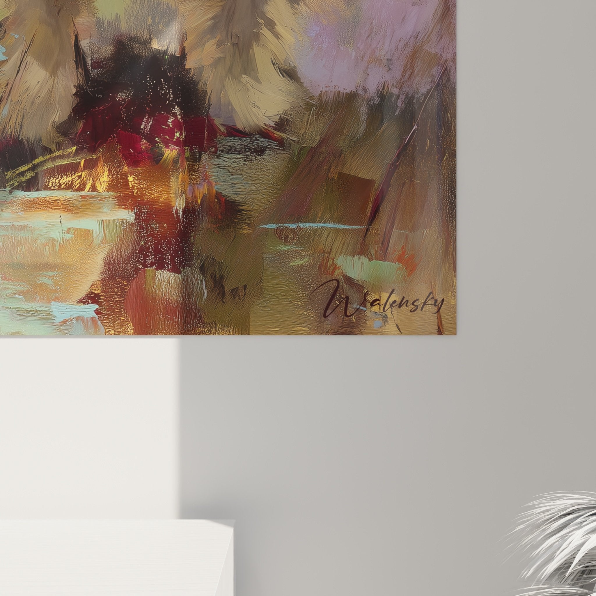 Porträtübersicht Cairn Terrier, Wandkunstwerk in Pastelltönen in zeitgenössischem Interieur