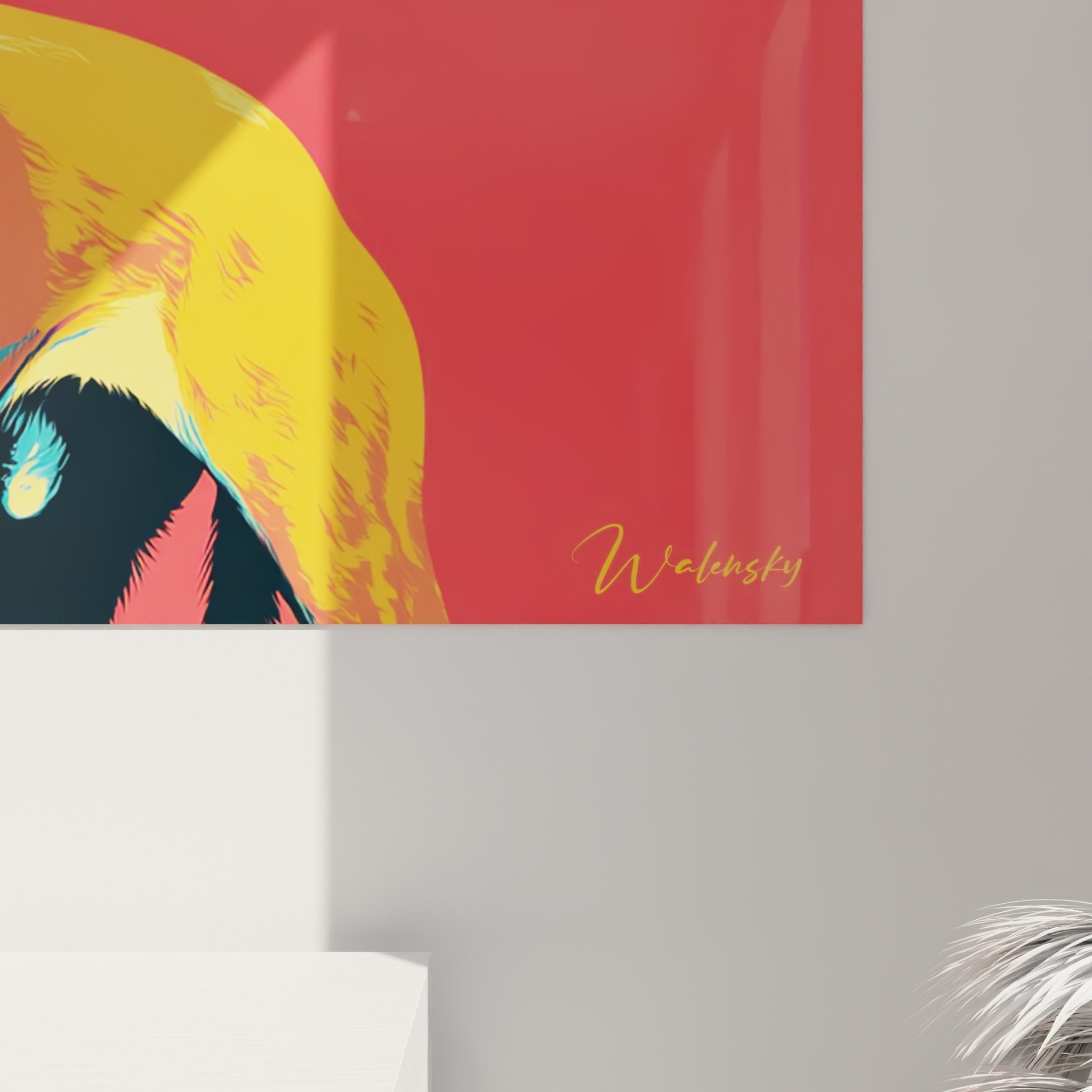 Overview of the Belgian Malinois pop art canvas in a refined contemporary interior